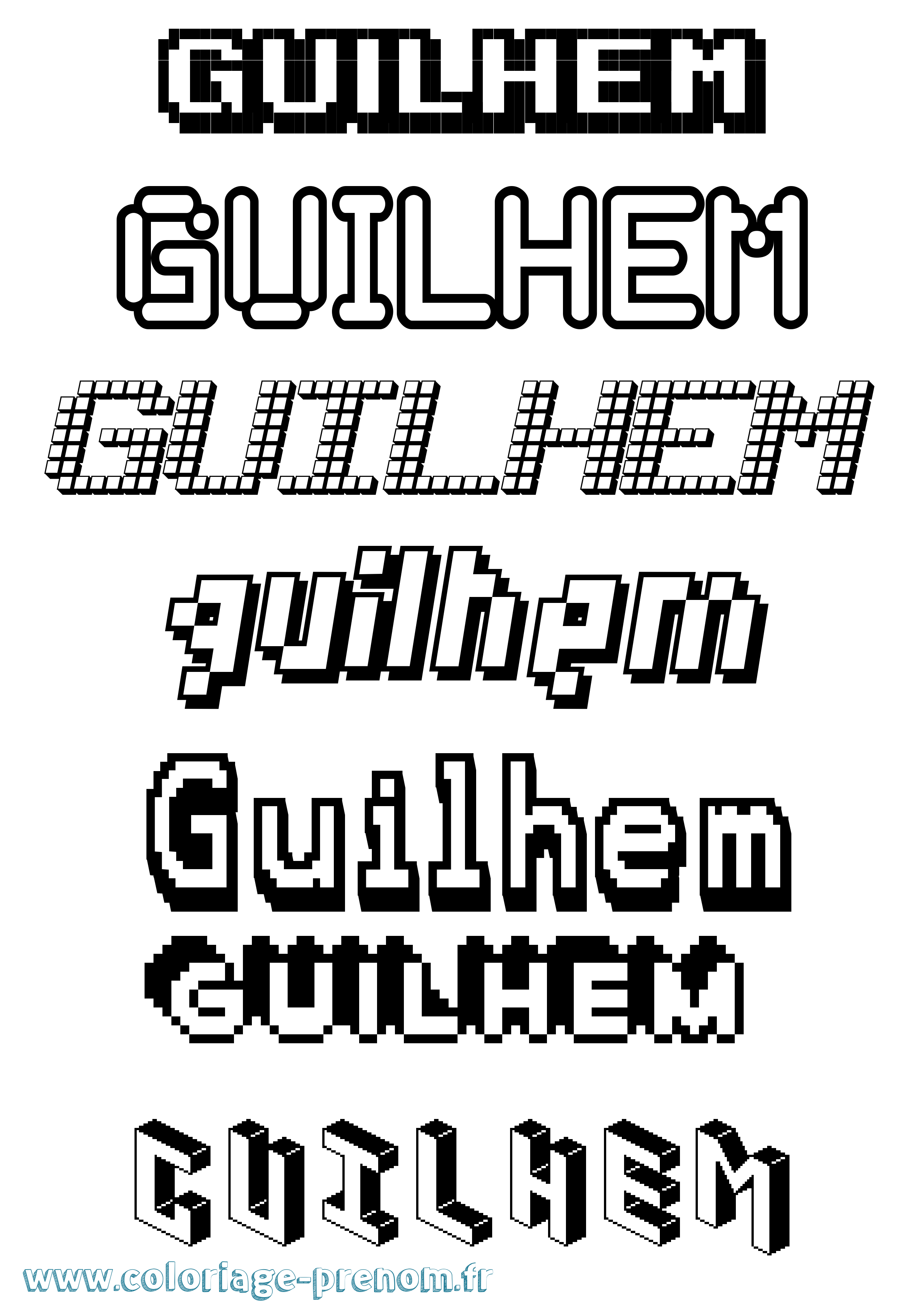 Coloriage prénom Guilhem Pixel