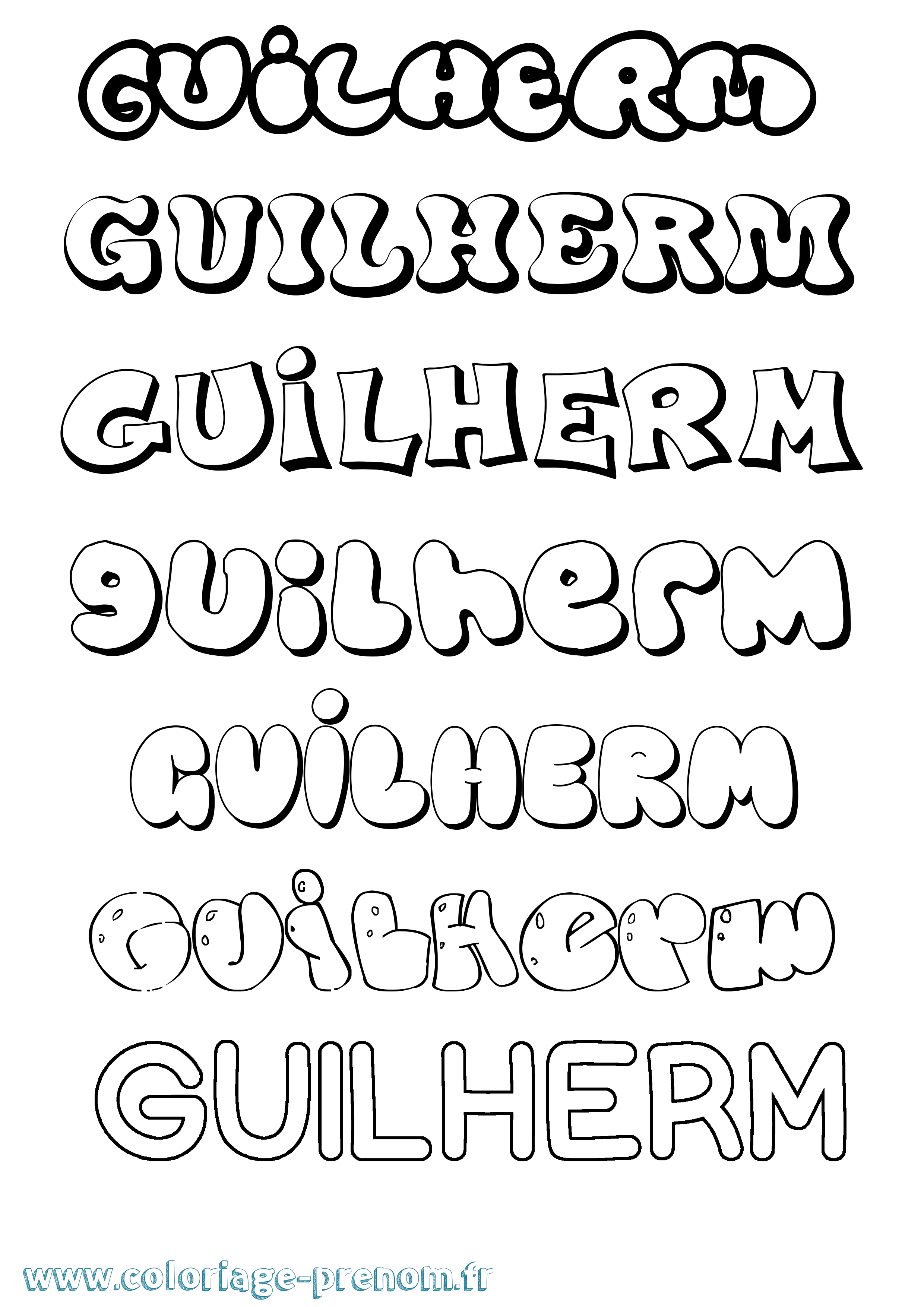 Coloriage prénom Guilherm Bubble