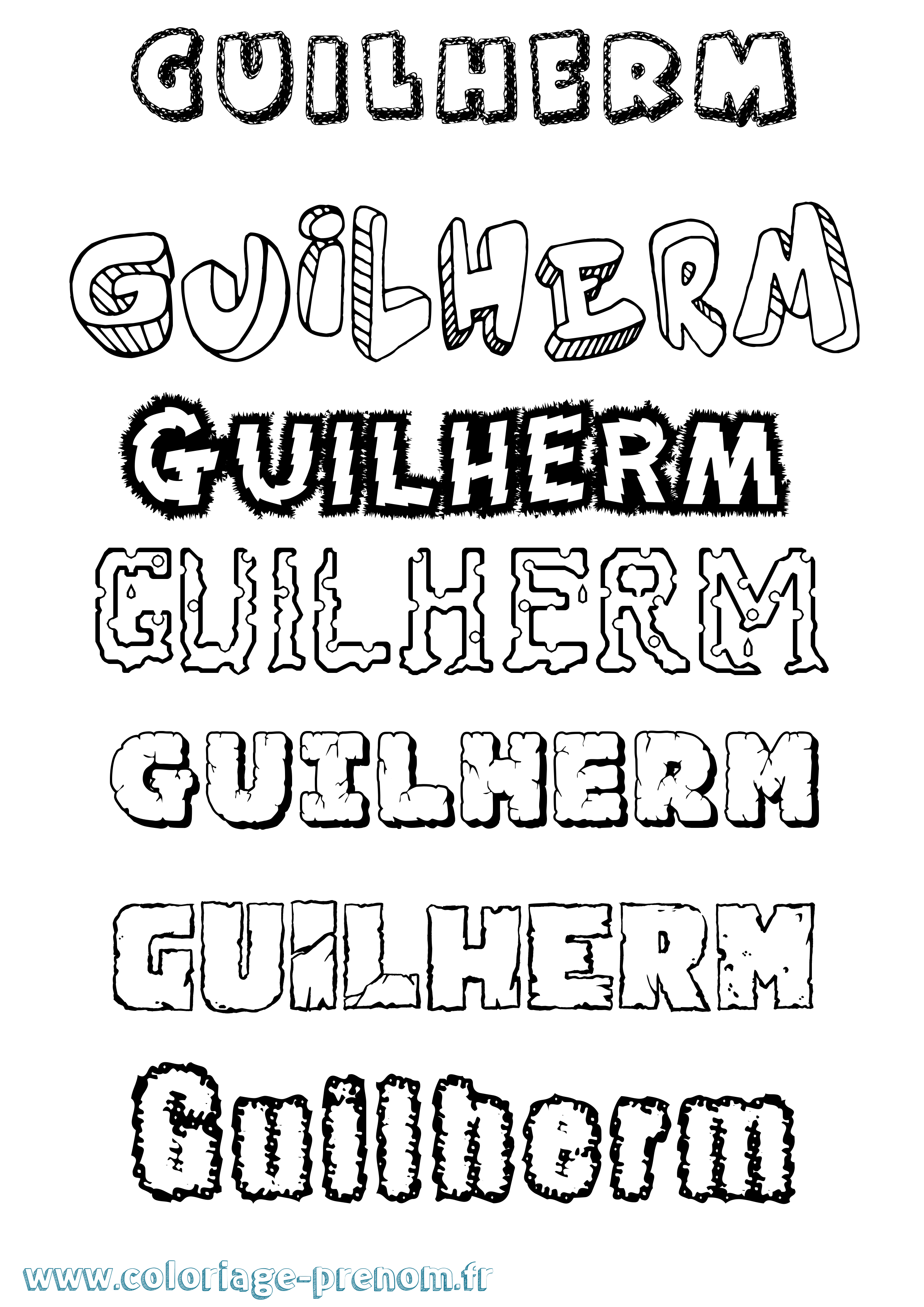 Coloriage prénom Guilherm Destructuré