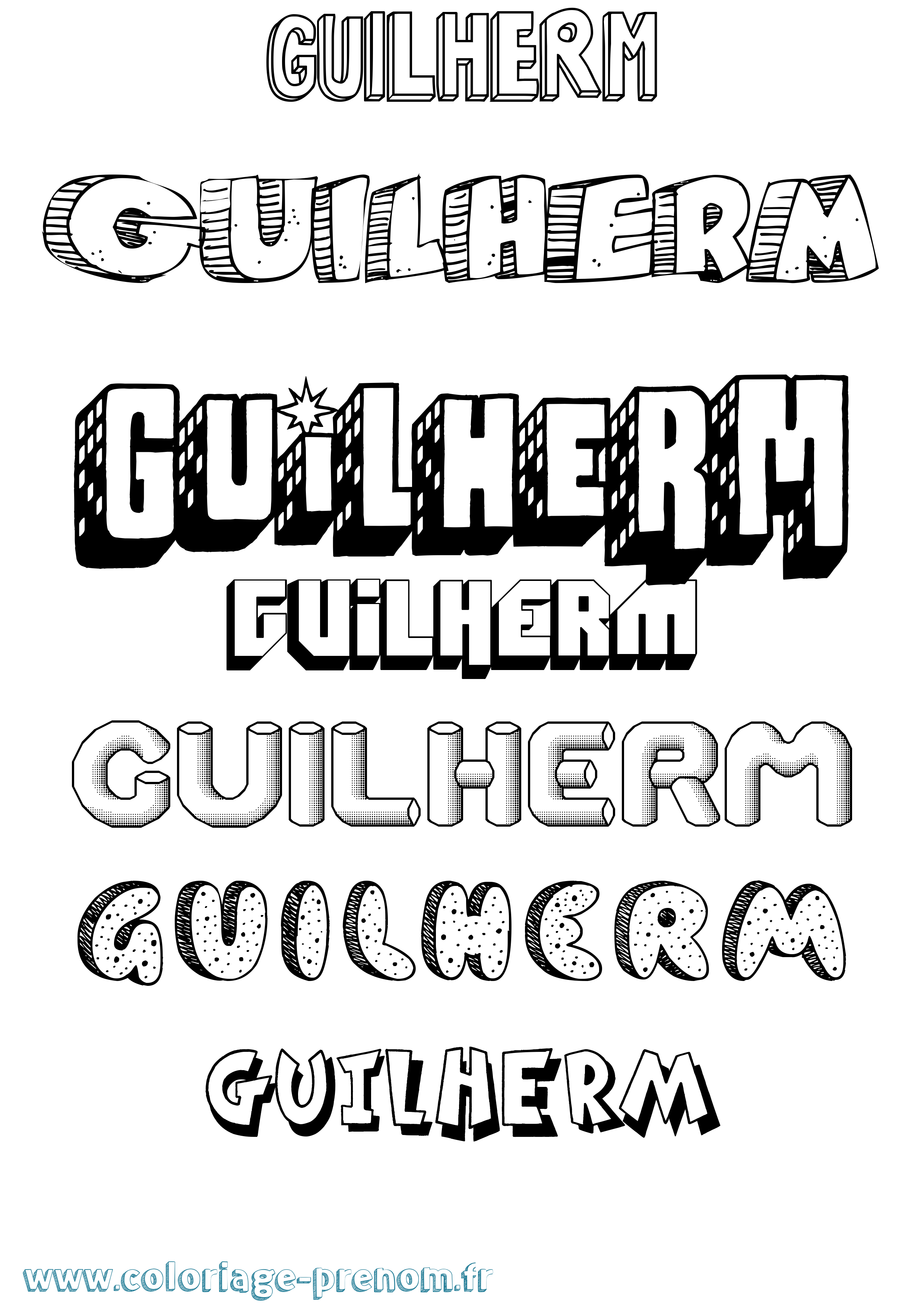 Coloriage prénom Guilherm Effet 3D