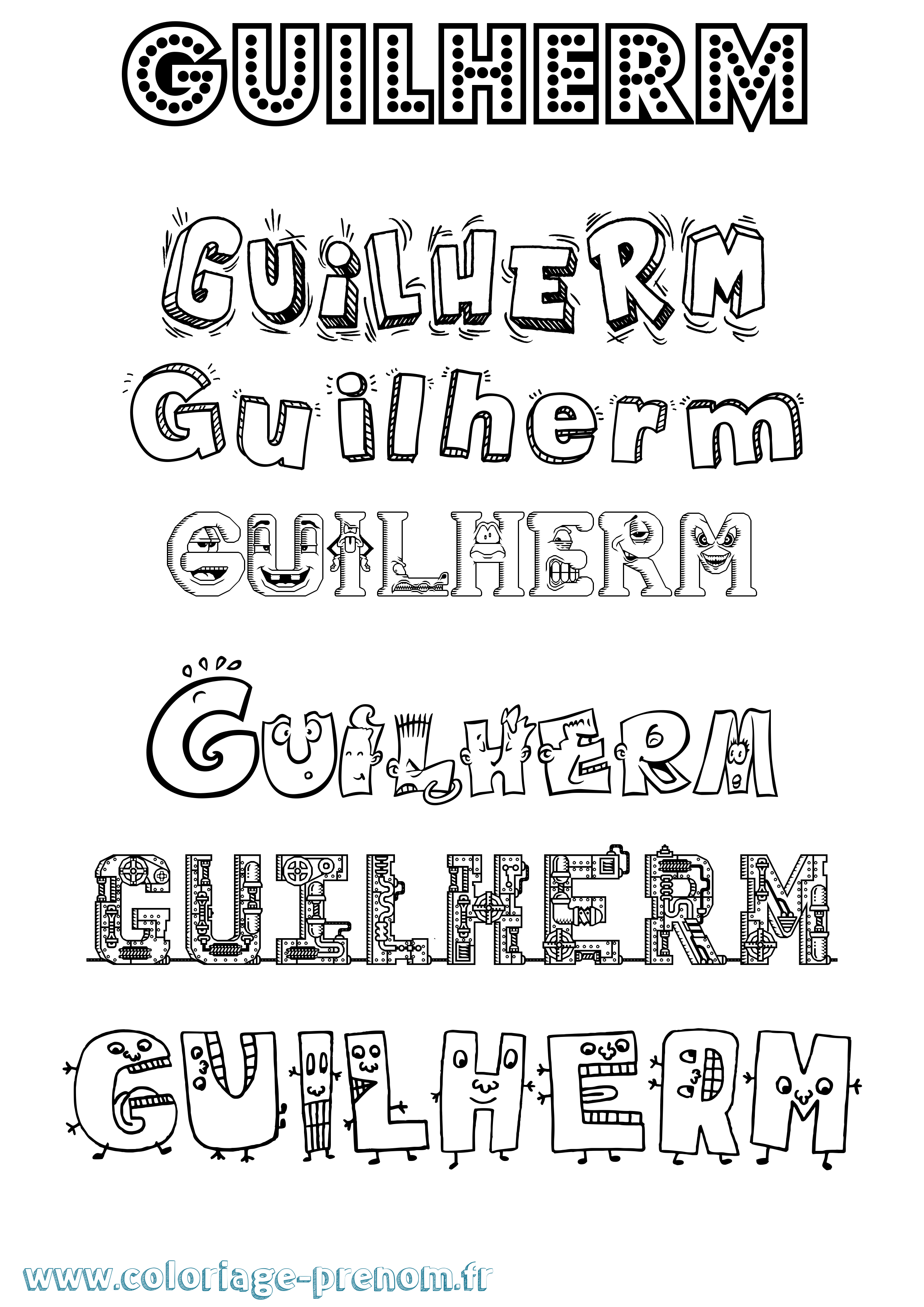 Coloriage prénom Guilherm Fun