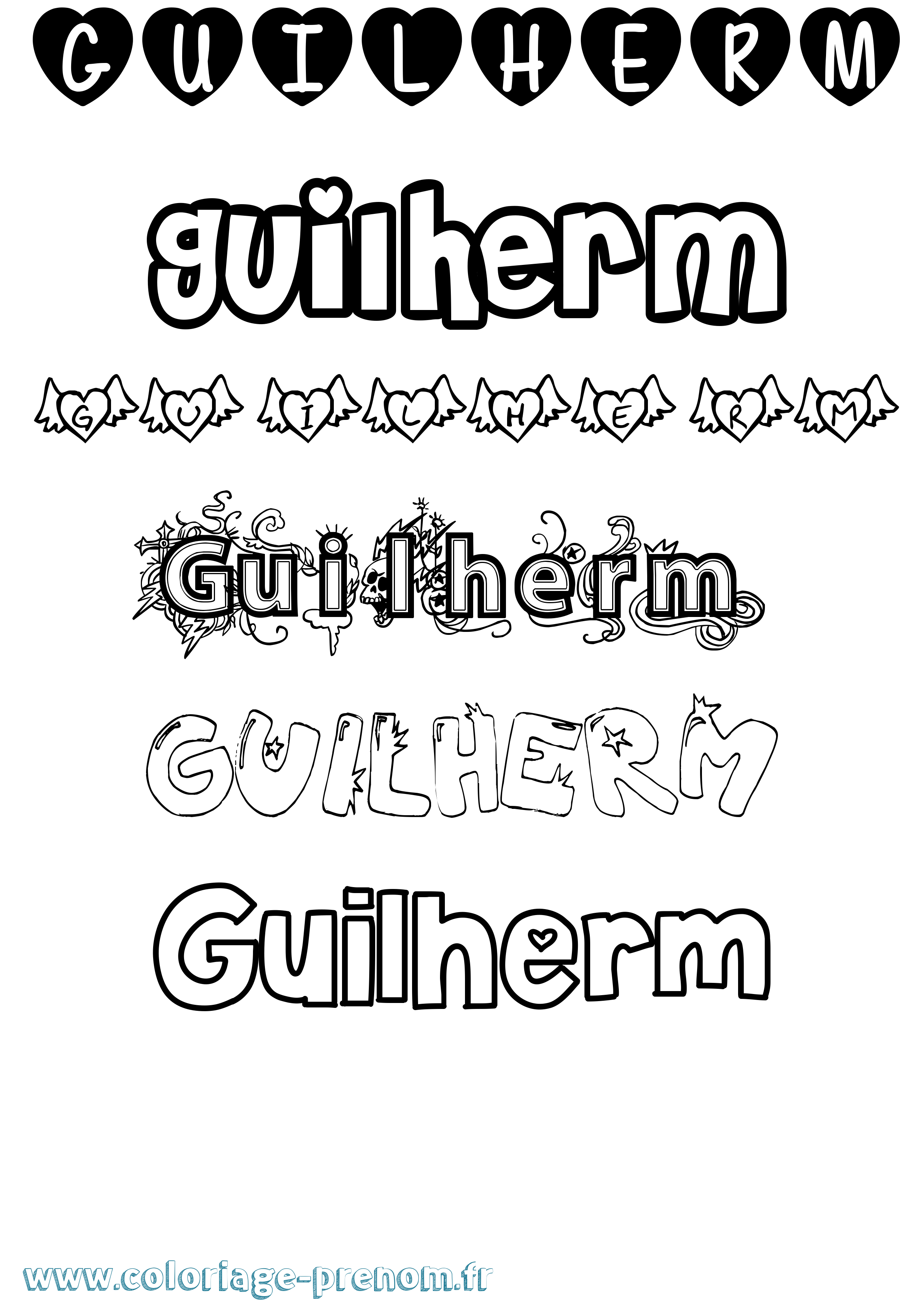 Coloriage prénom Guilherm Girly