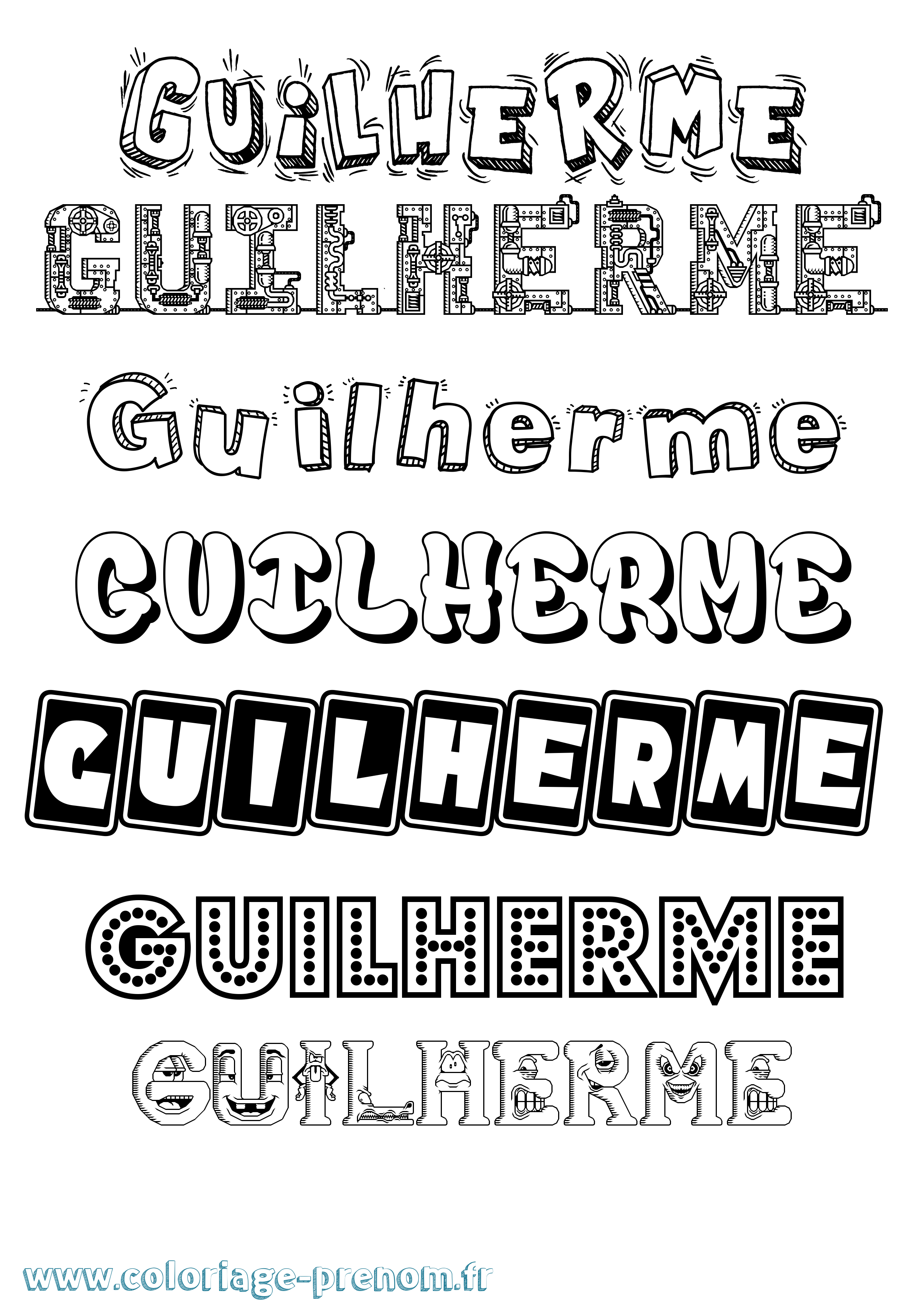 Coloriage prénom Guilherme Fun
