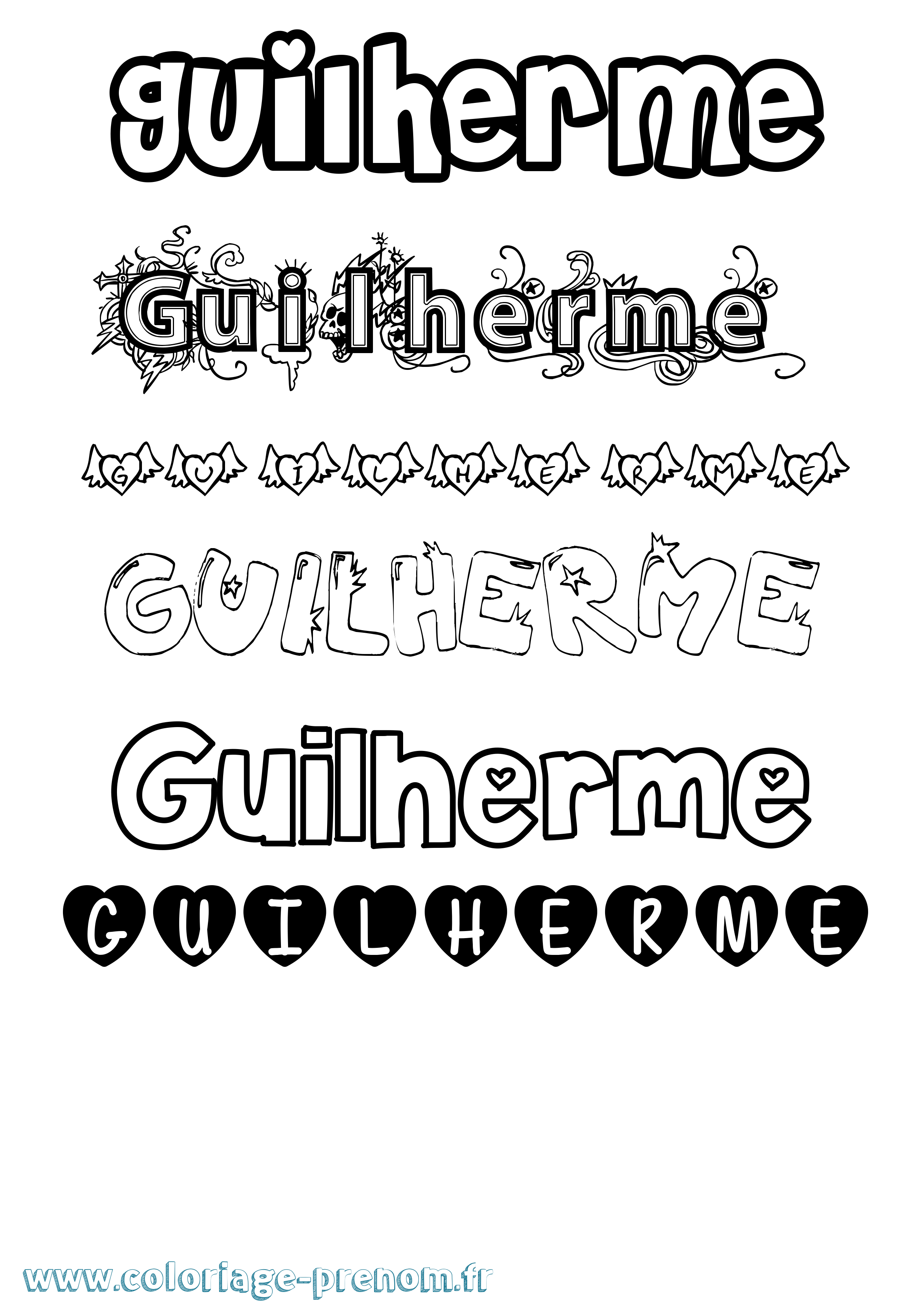 Coloriage prénom Guilherme Girly