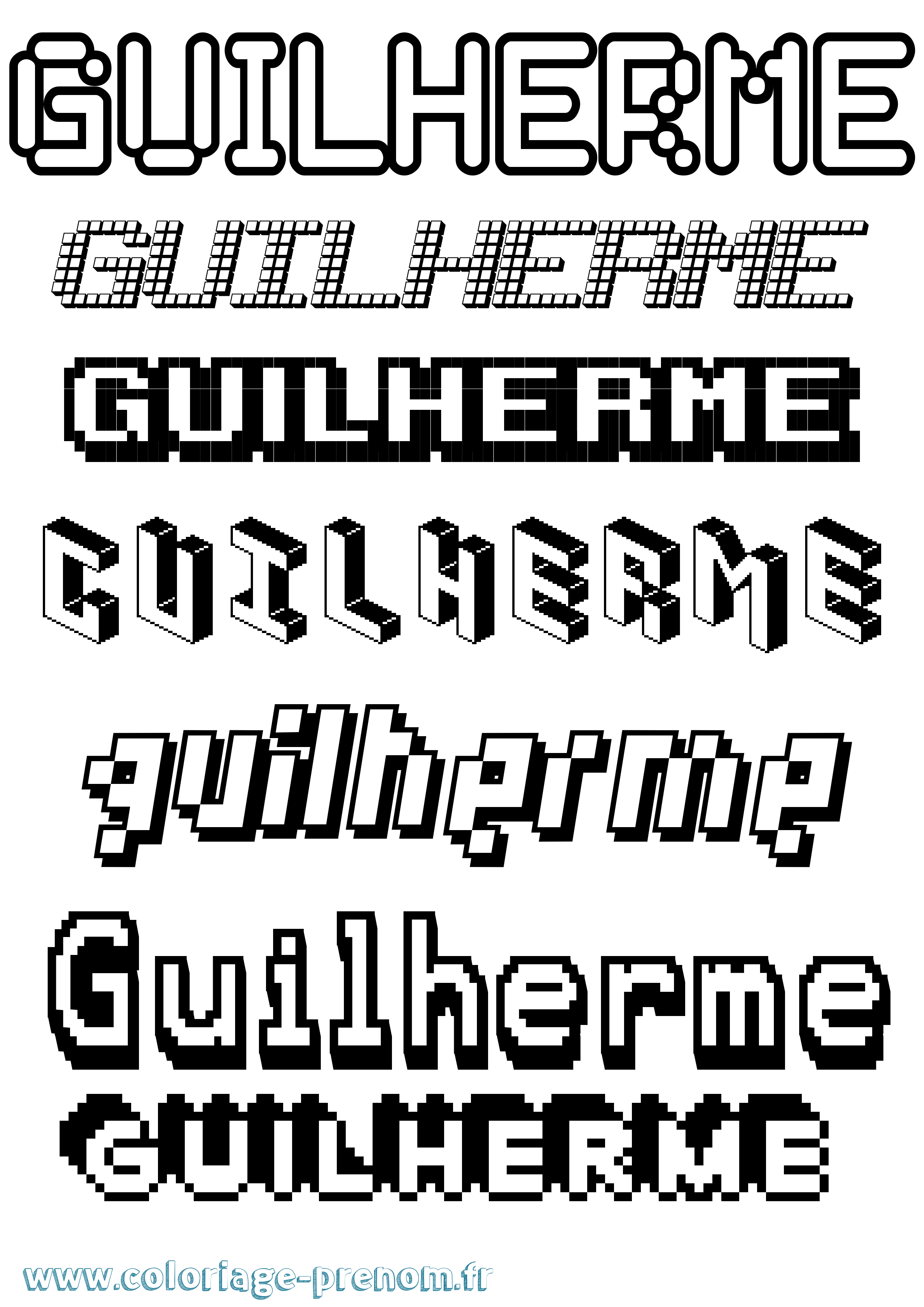 Coloriage prénom Guilherme Pixel