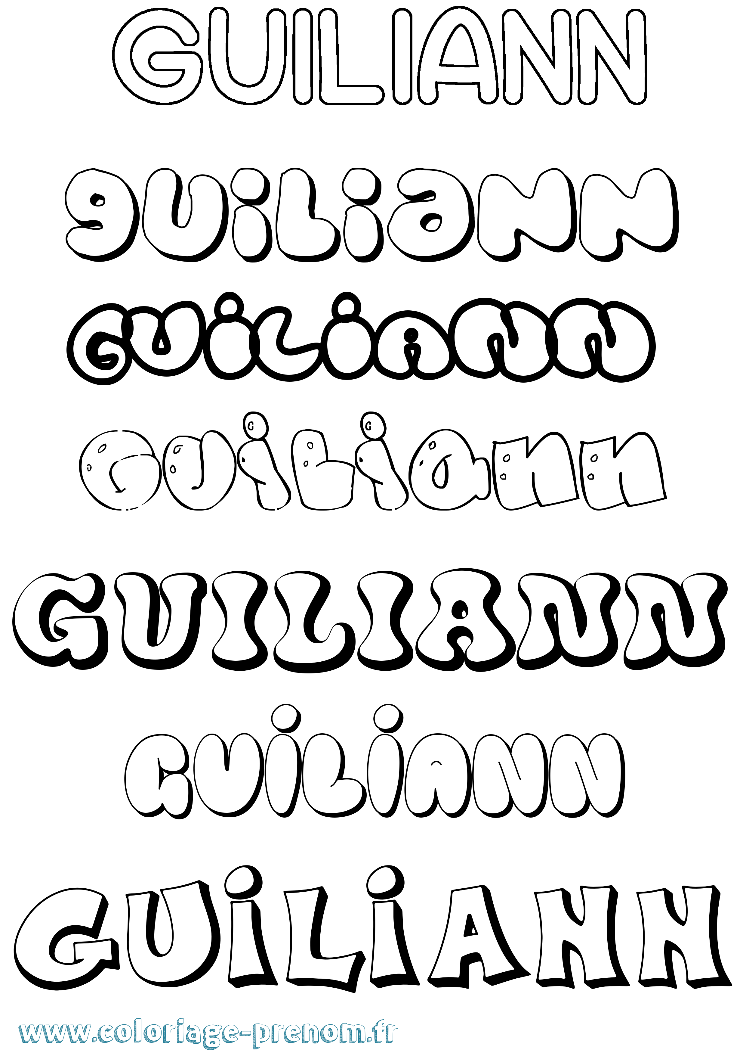 Coloriage Guiliann Bubble Coloriage prénom Guiliann Bubble