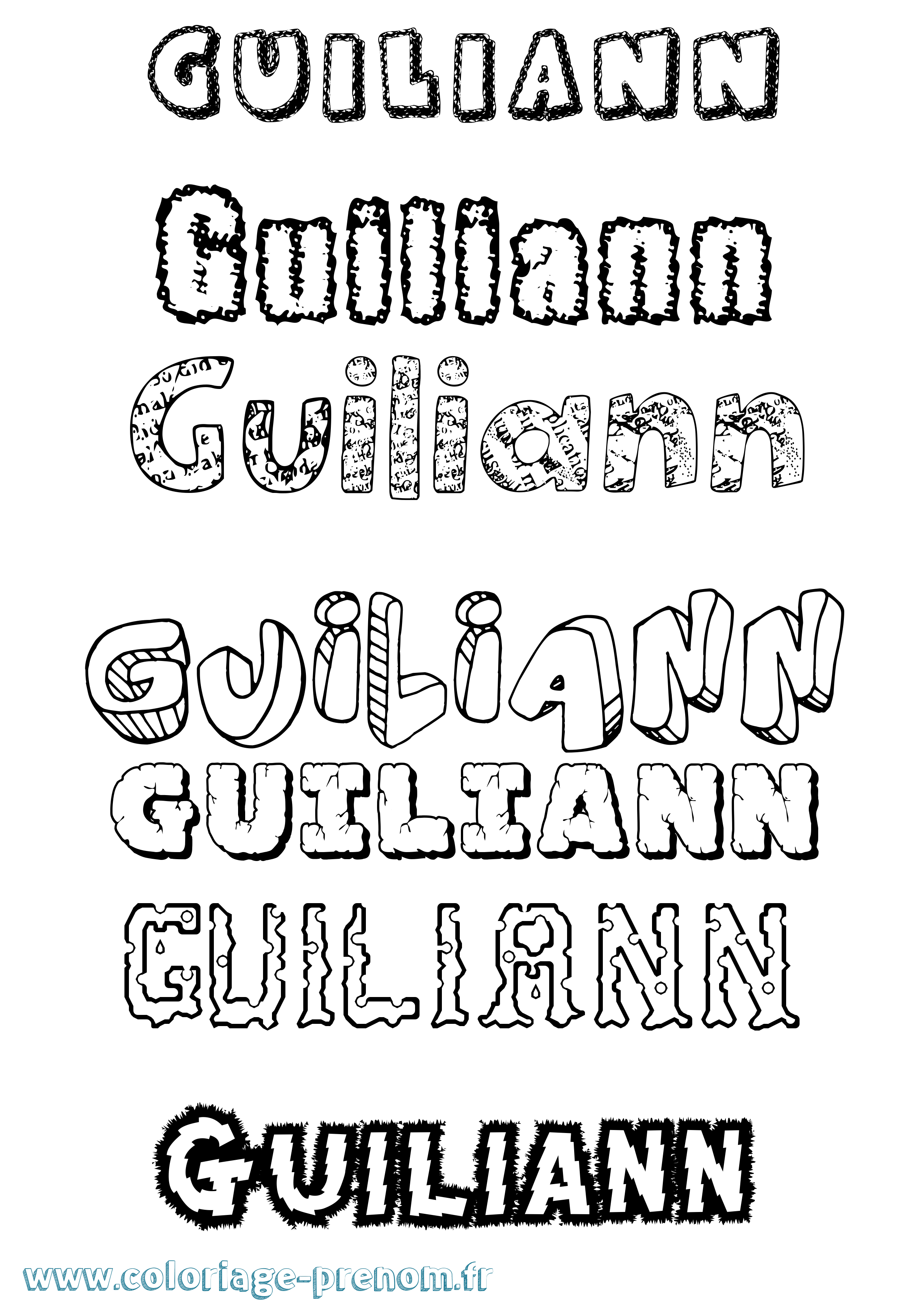 Coloriage Guiliann Destructuré Coloriage prénom Guiliann Destructuré