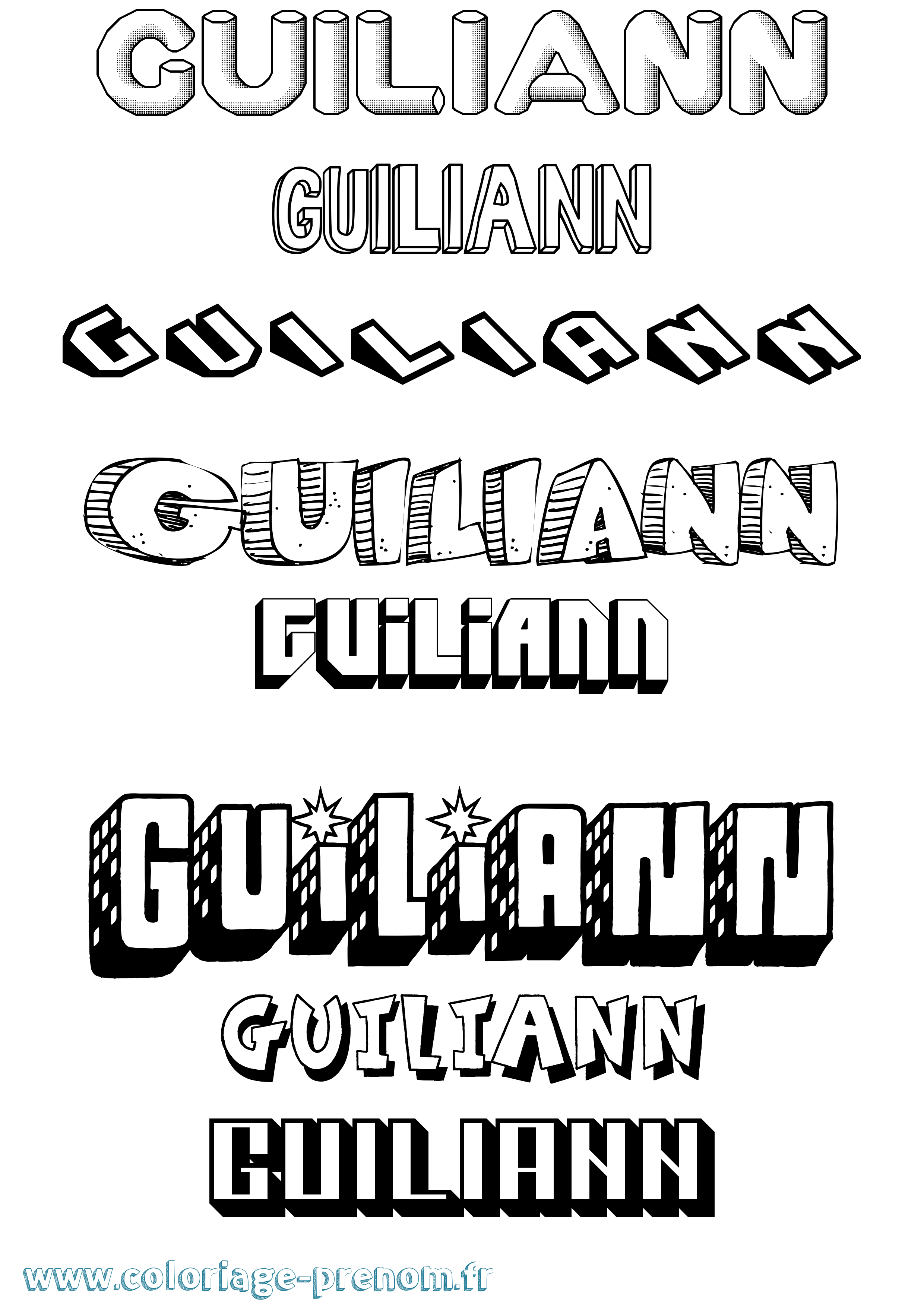 Coloriage Guiliann Effet 3D Coloriage prénom Guiliann Effet 3D