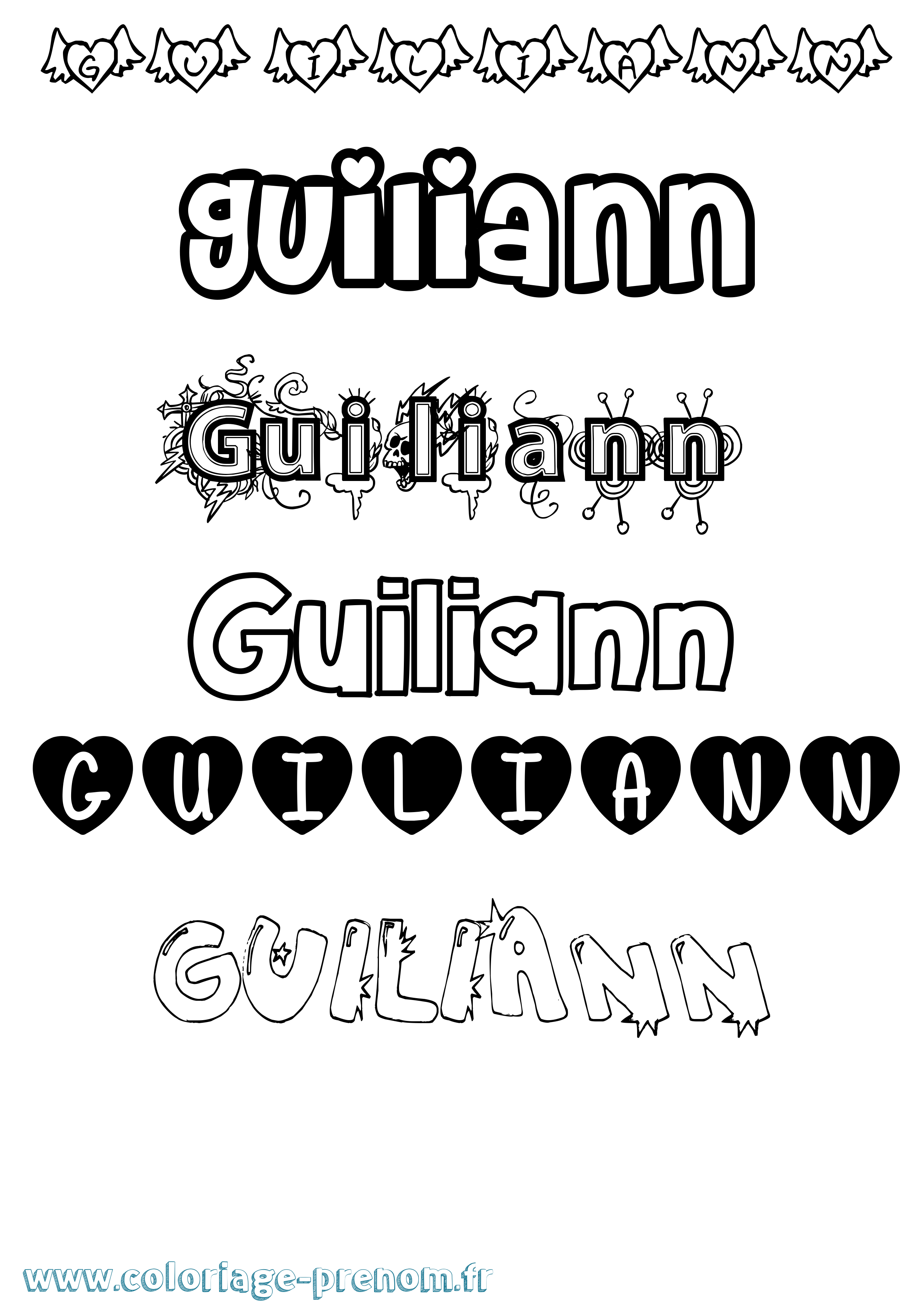 Coloriage Guiliann Girly Coloriage prénom Guiliann Girly
