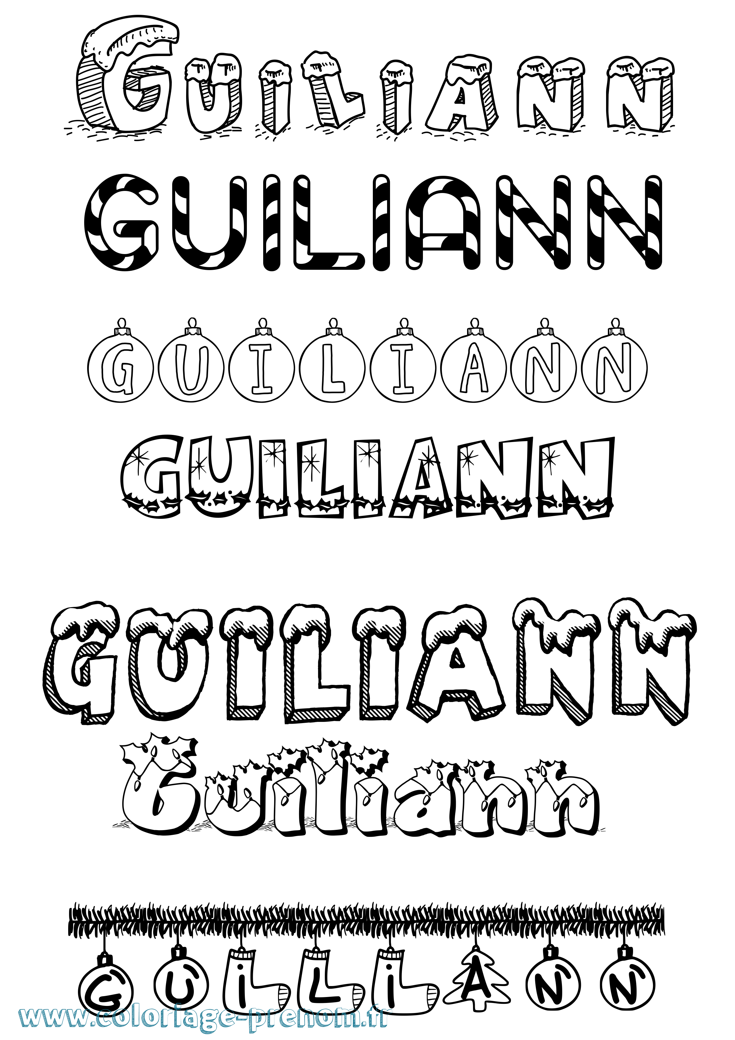 Coloriage Guiliann Noël Coloriage prénom Guiliann Noël