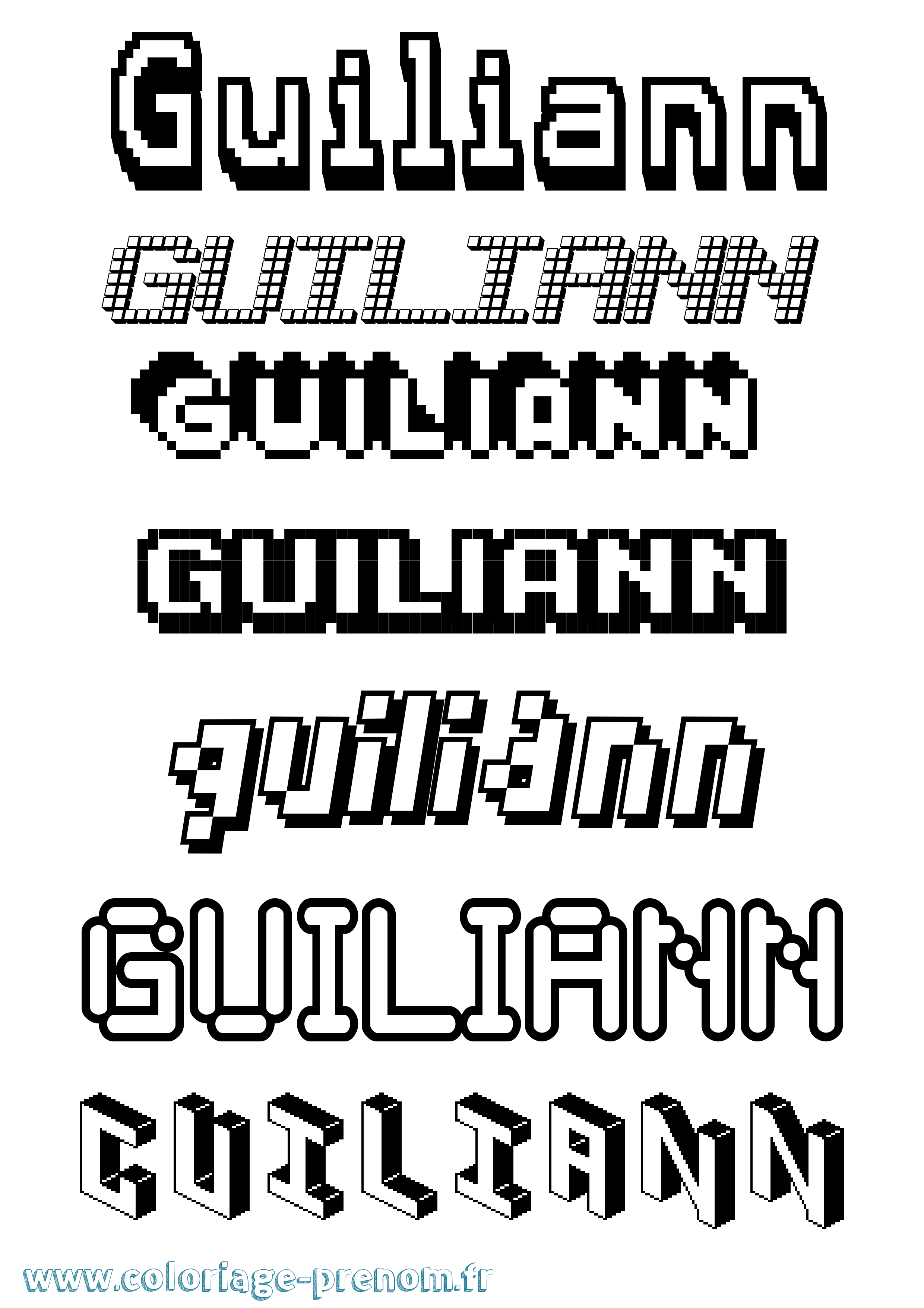 Coloriage Guiliann Pixel Coloriage prénom Guiliann Pixel