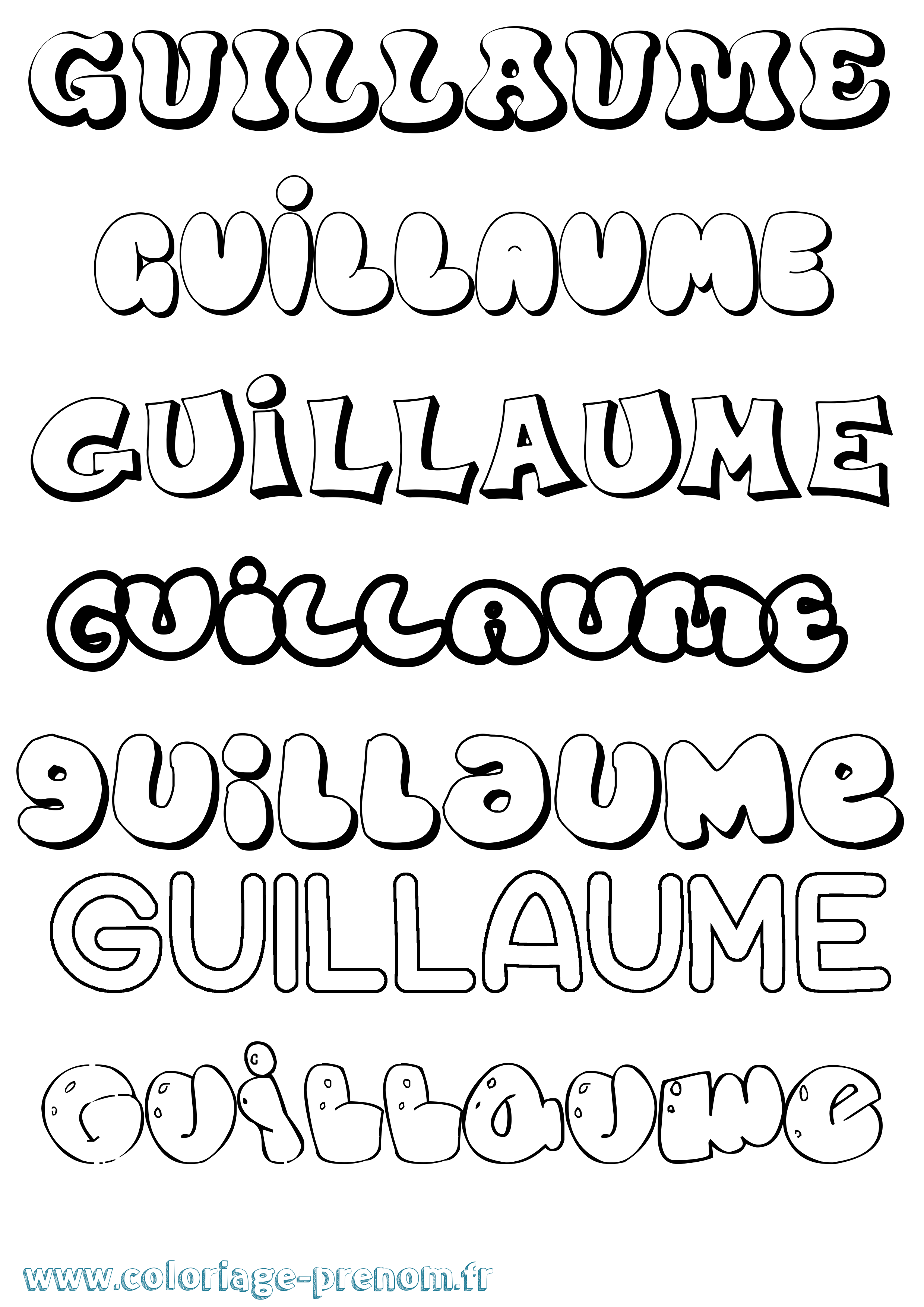 Coloriage prénom Guillaume Bubble