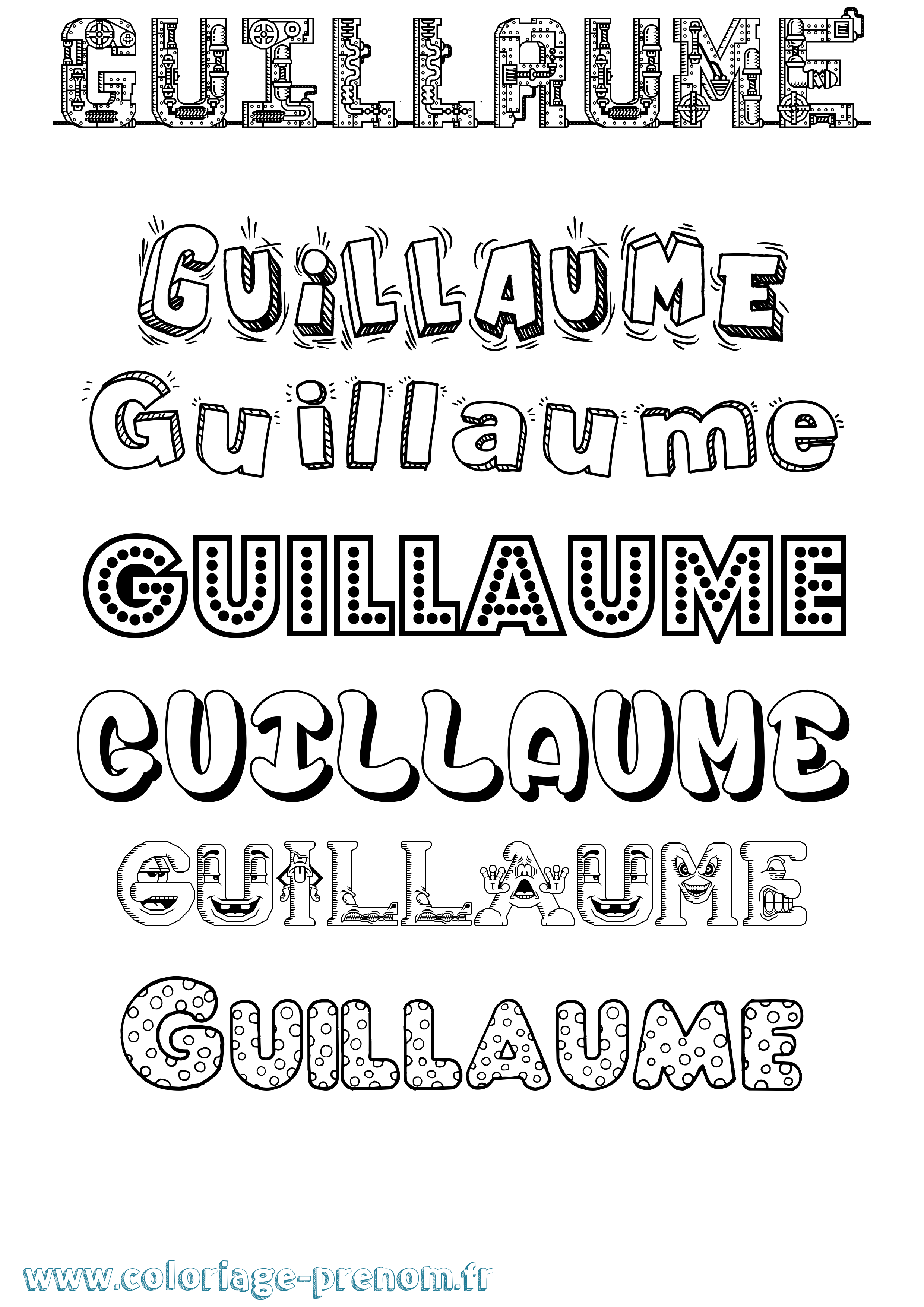 Coloriage prénom Guillaume Fun