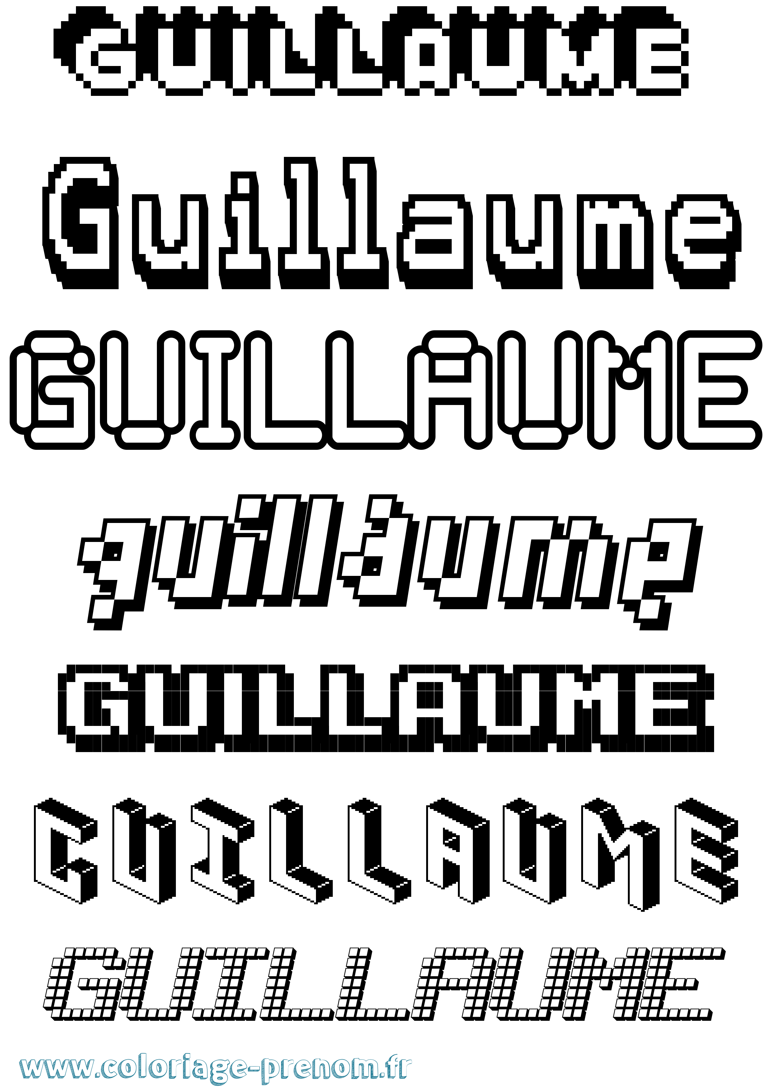 Coloriage prénom Guillaume Pixel