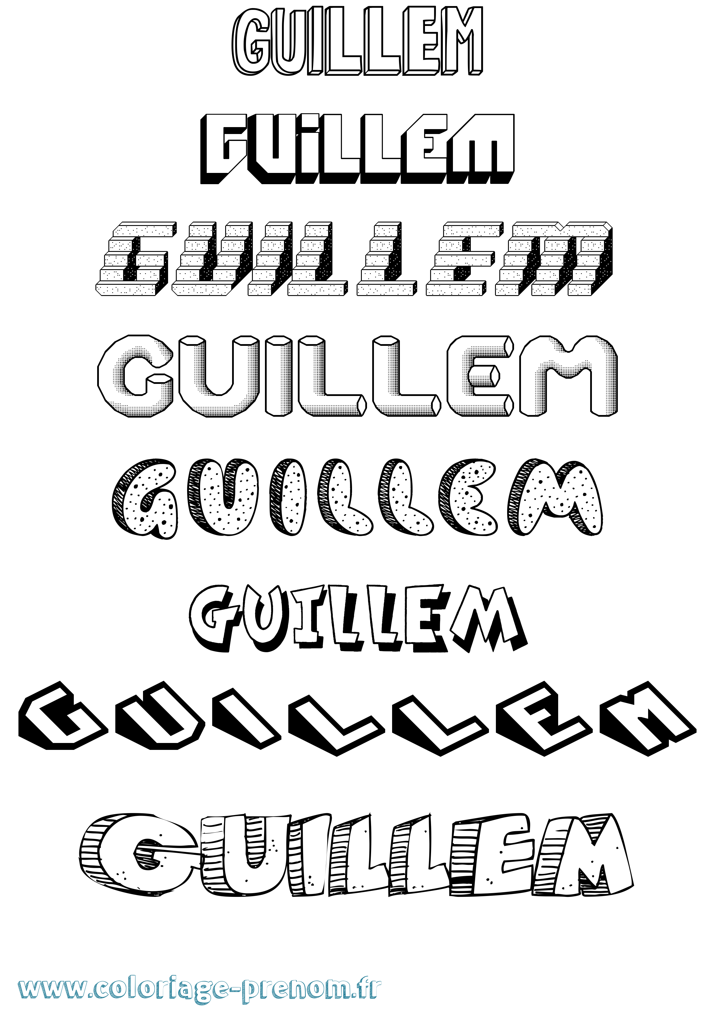 Coloriage Guillem Effet 3D Coloriage prénom Guillem Effet 3D
