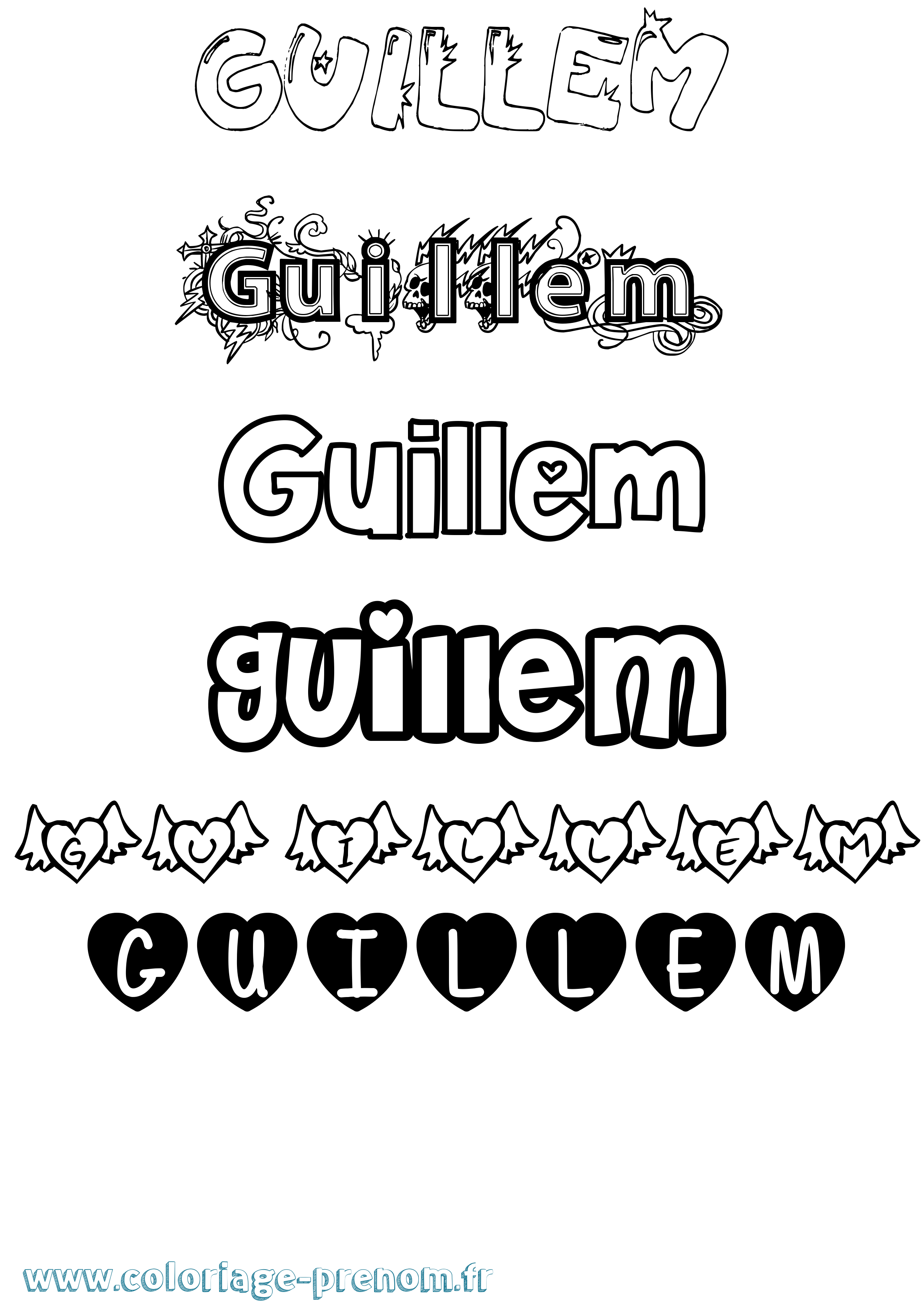 Coloriage Guillem Girly Coloriage prénom Guillem Girly