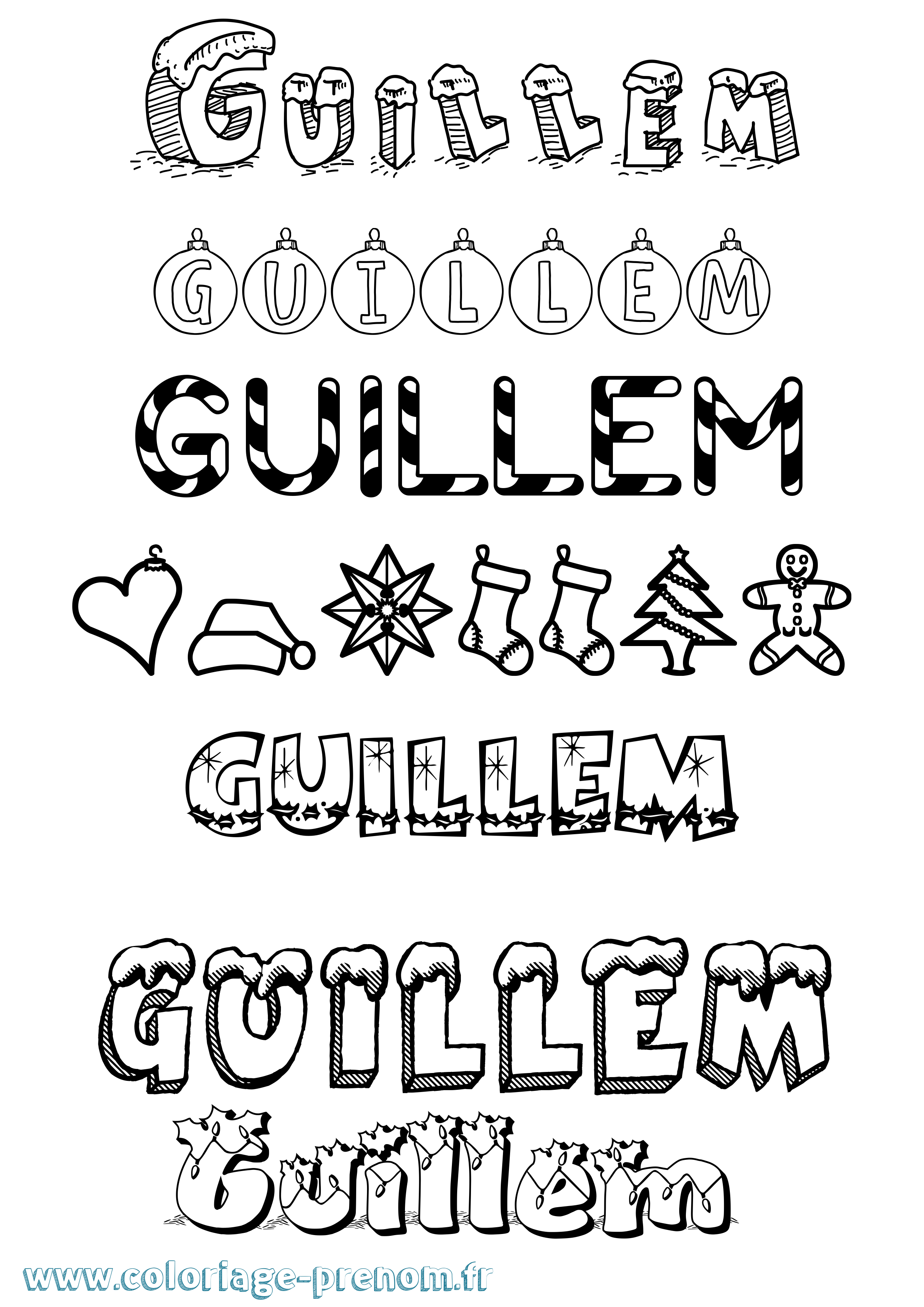 Coloriage Guillem Noël Coloriage prénom Guillem Noël