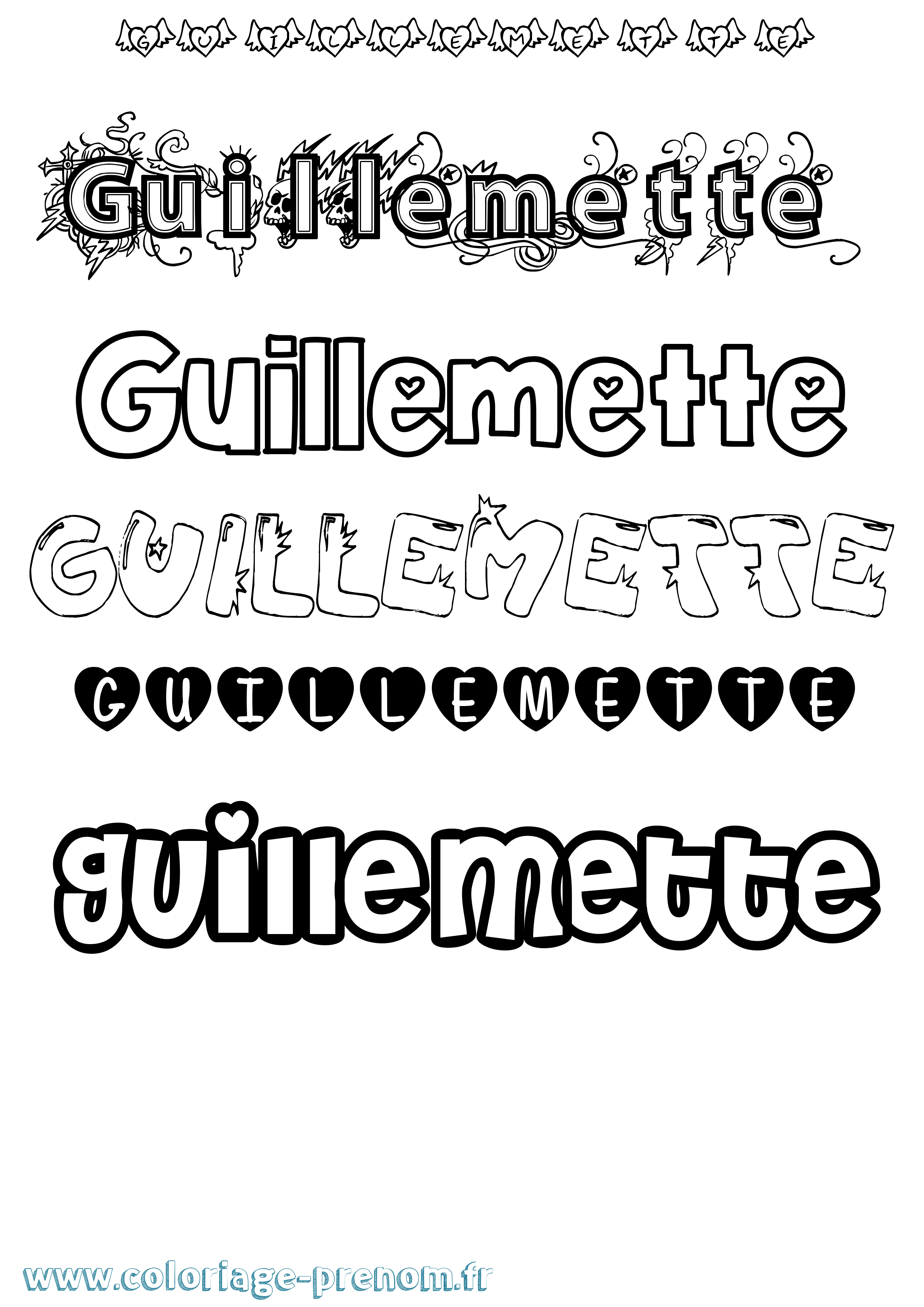 Coloriage prénom Guillemette Girly