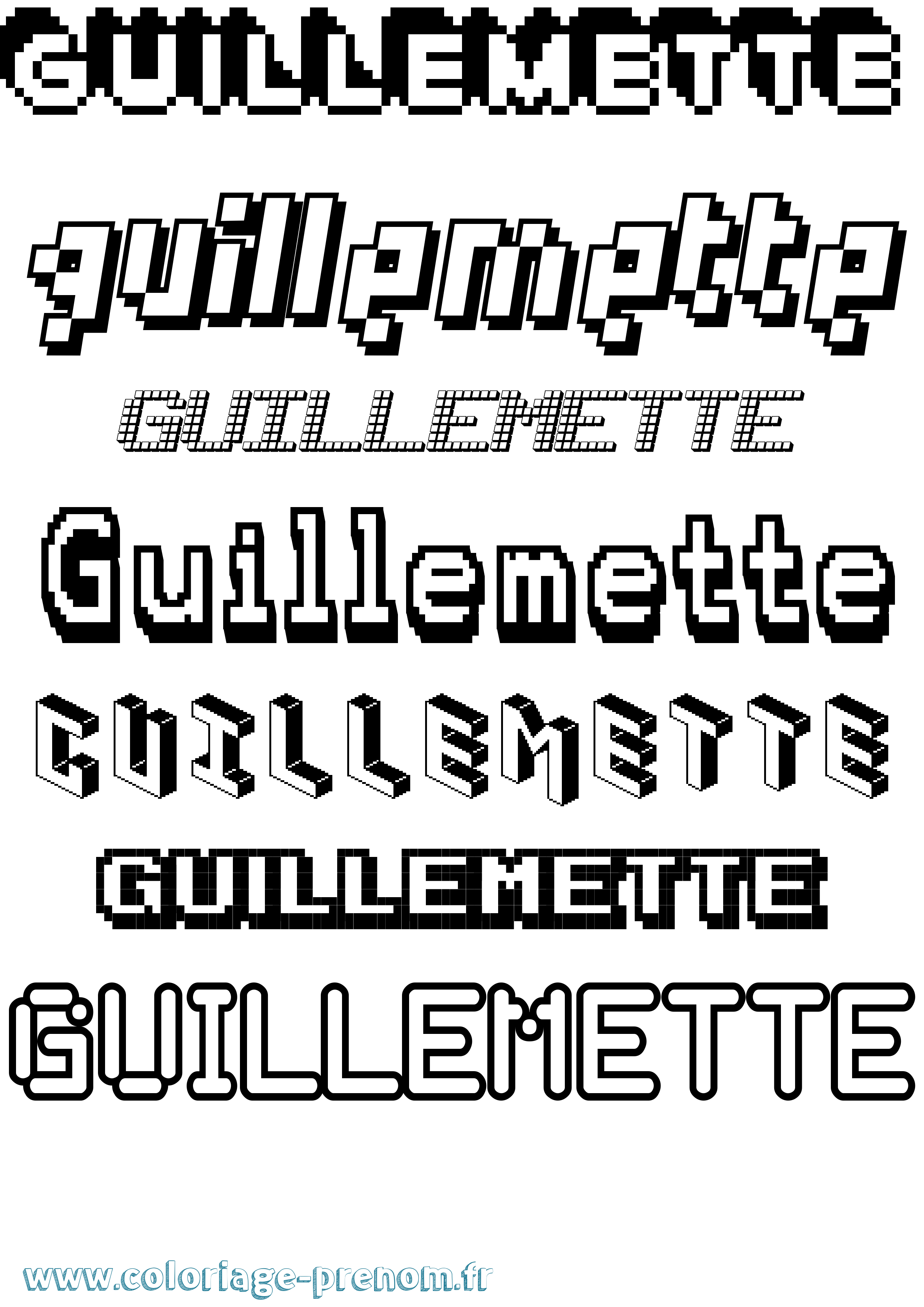 Coloriage prénom Guillemette Pixel