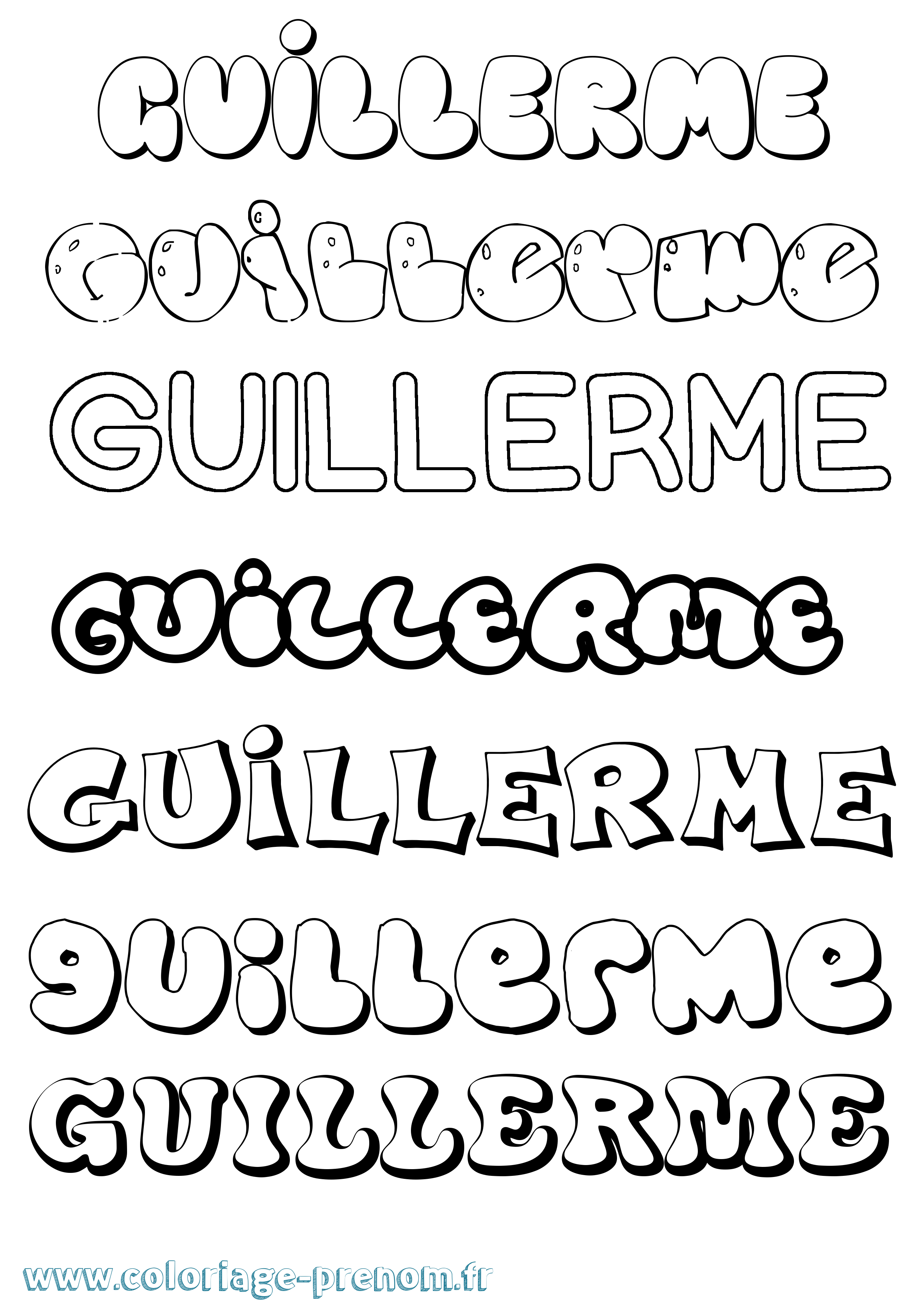 Coloriage prénom Guillerme Bubble