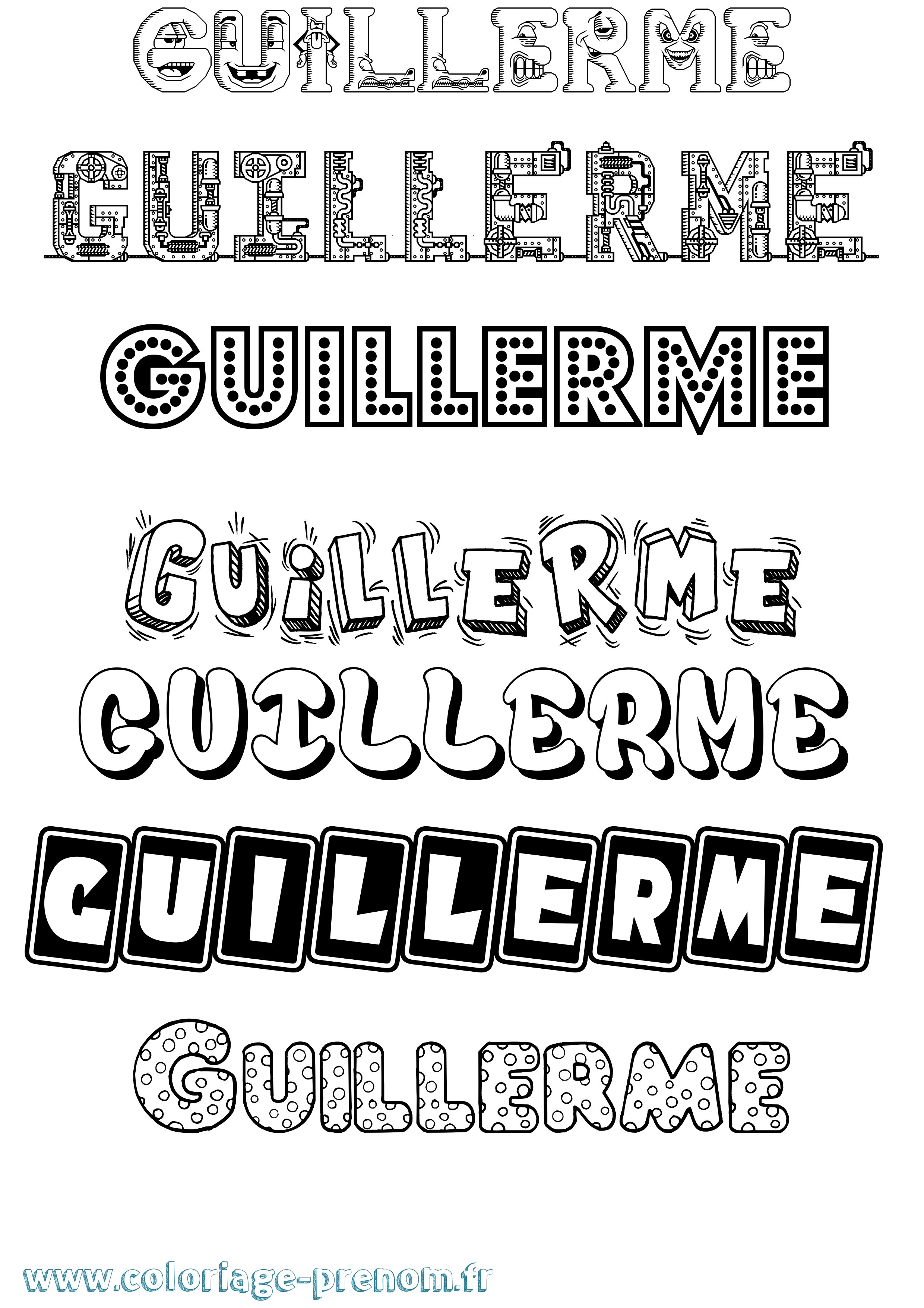 Coloriage prénom Guillerme Fun