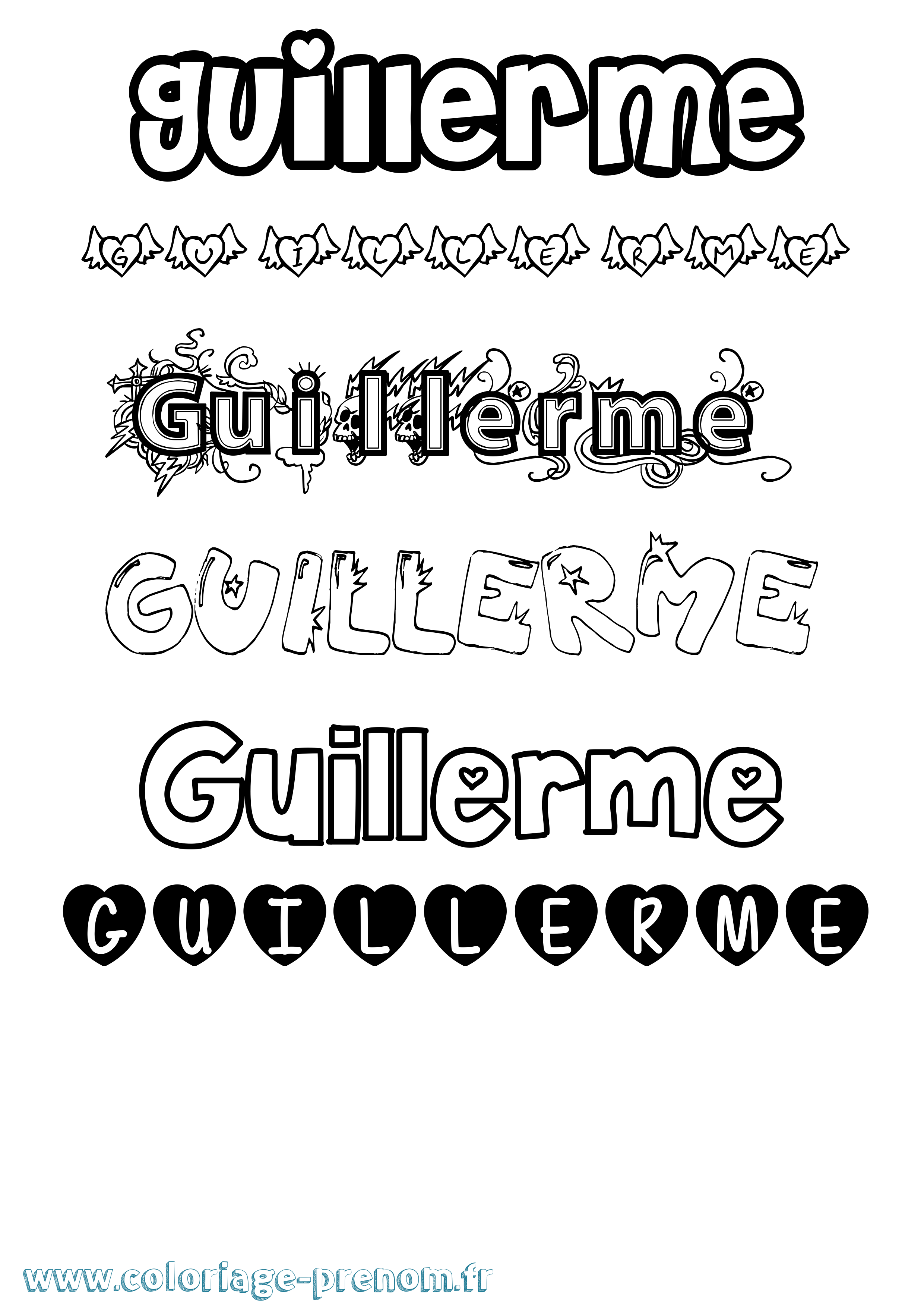 Coloriage prénom Guillerme Girly