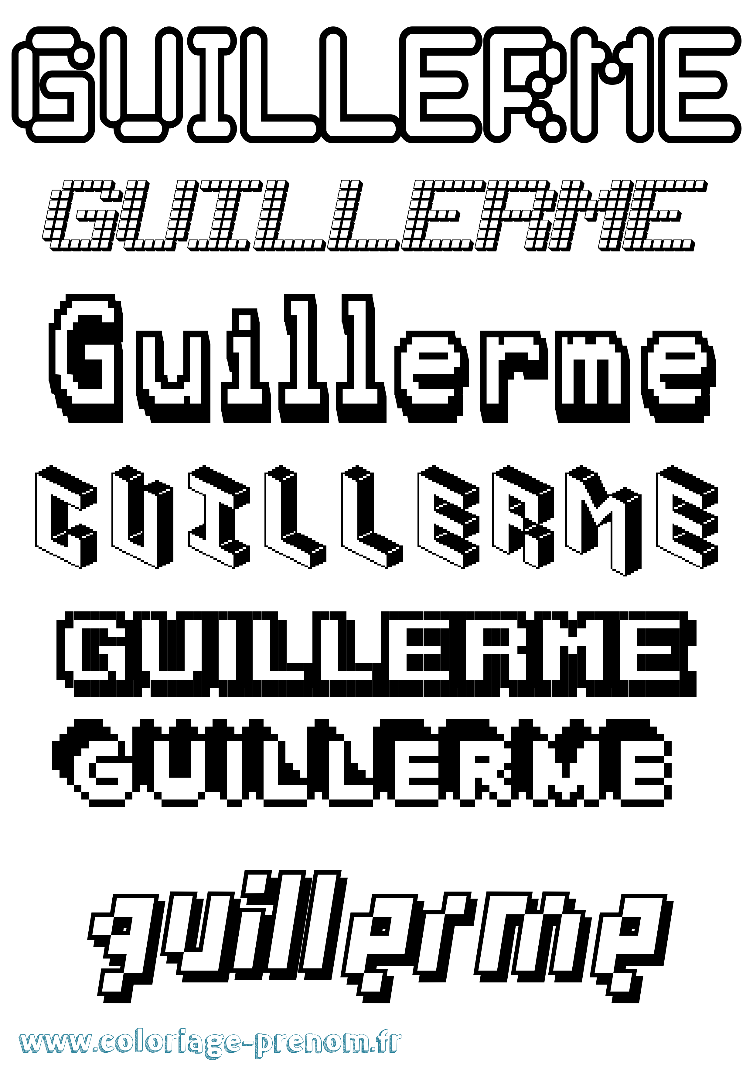 Coloriage prénom Guillerme Pixel
