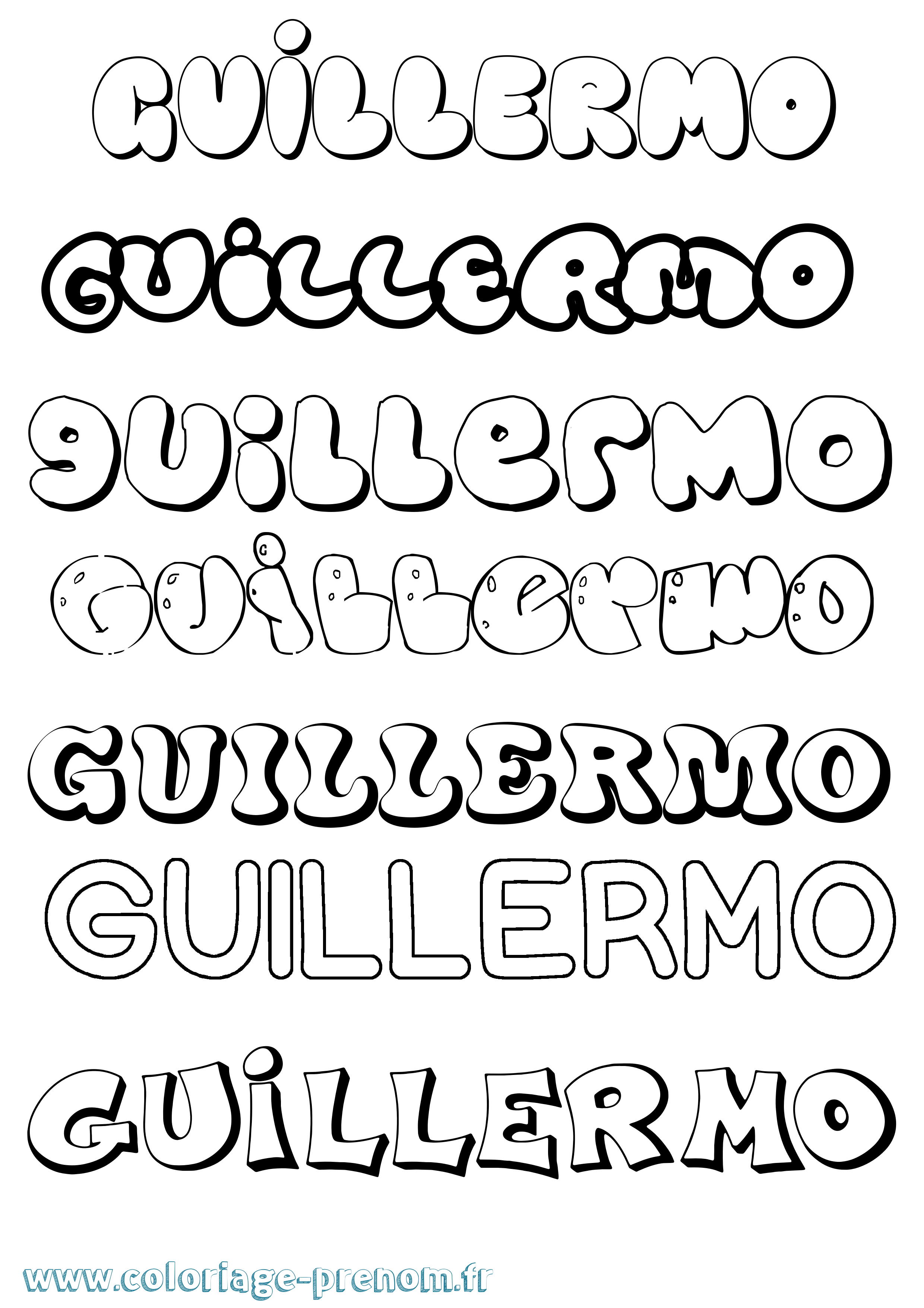 Coloriage prénom Guillermo Bubble