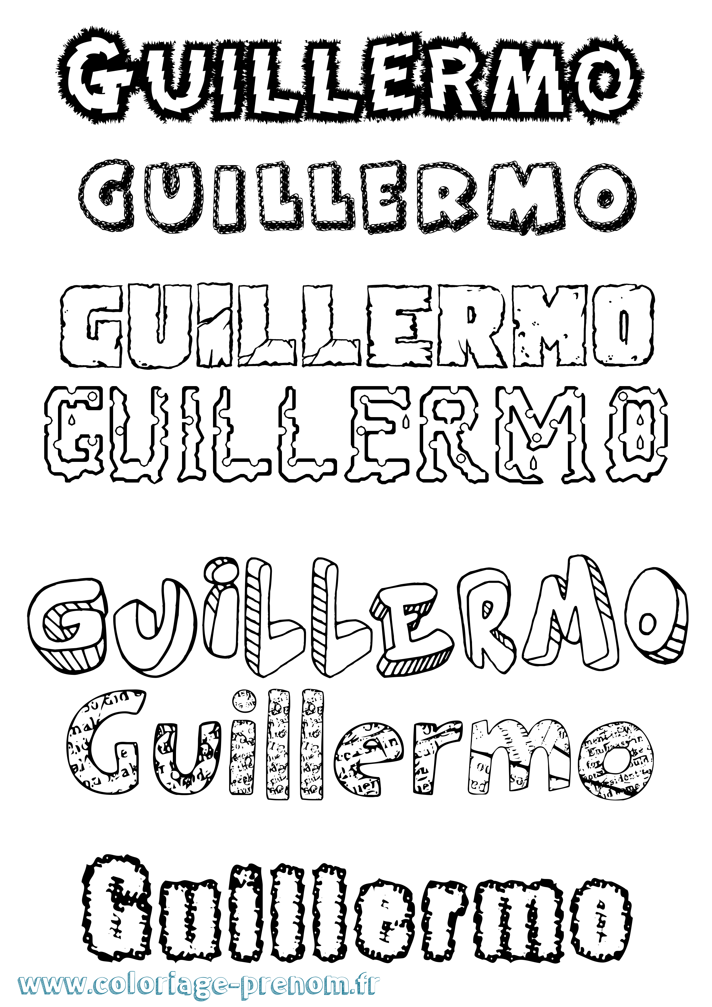 Coloriage Guillermo Destructuré Coloriage prénom Guillermo Destructuré