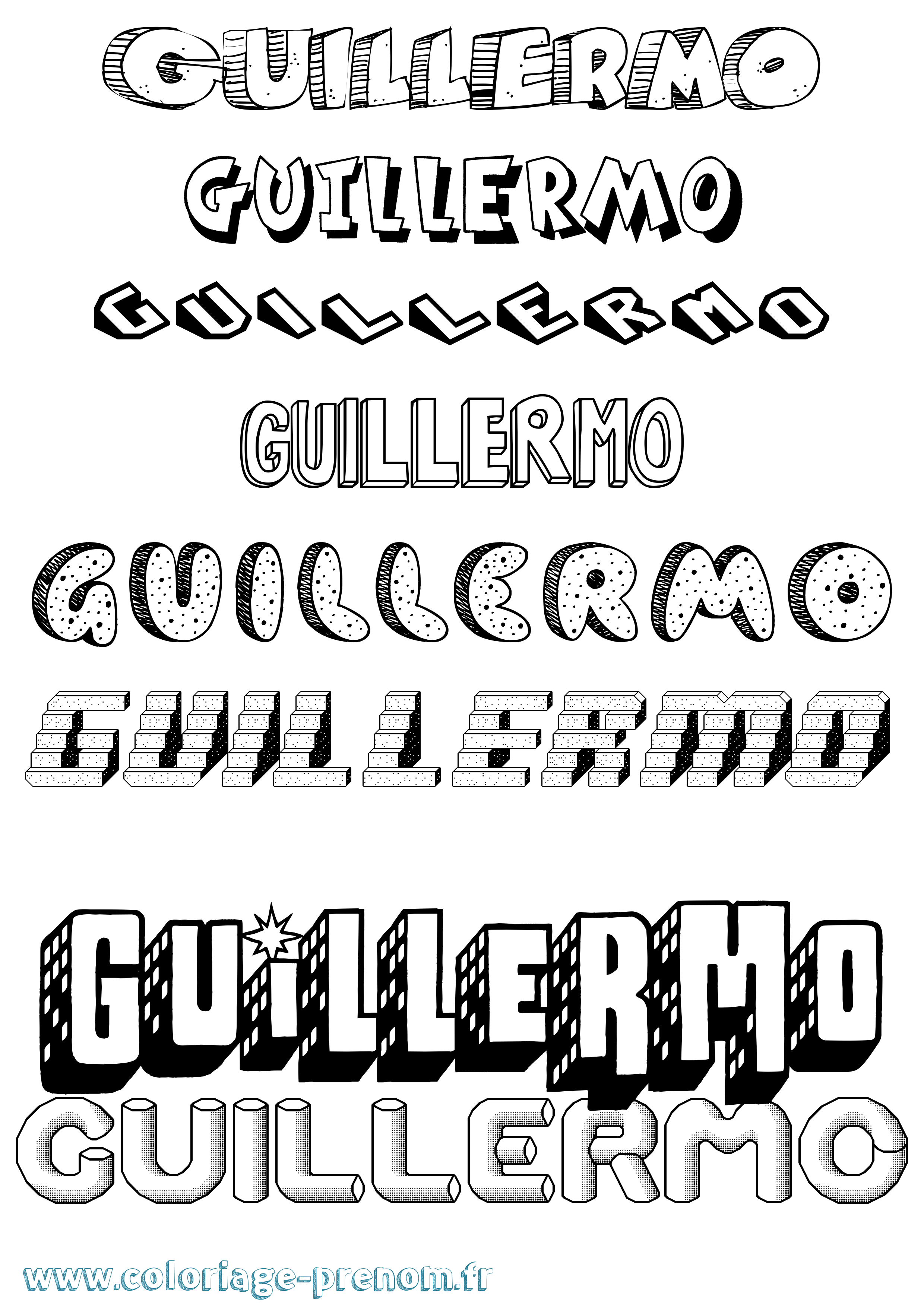 Coloriage Guillermo Effet 3D Coloriage prénom Guillermo Effet 3D
