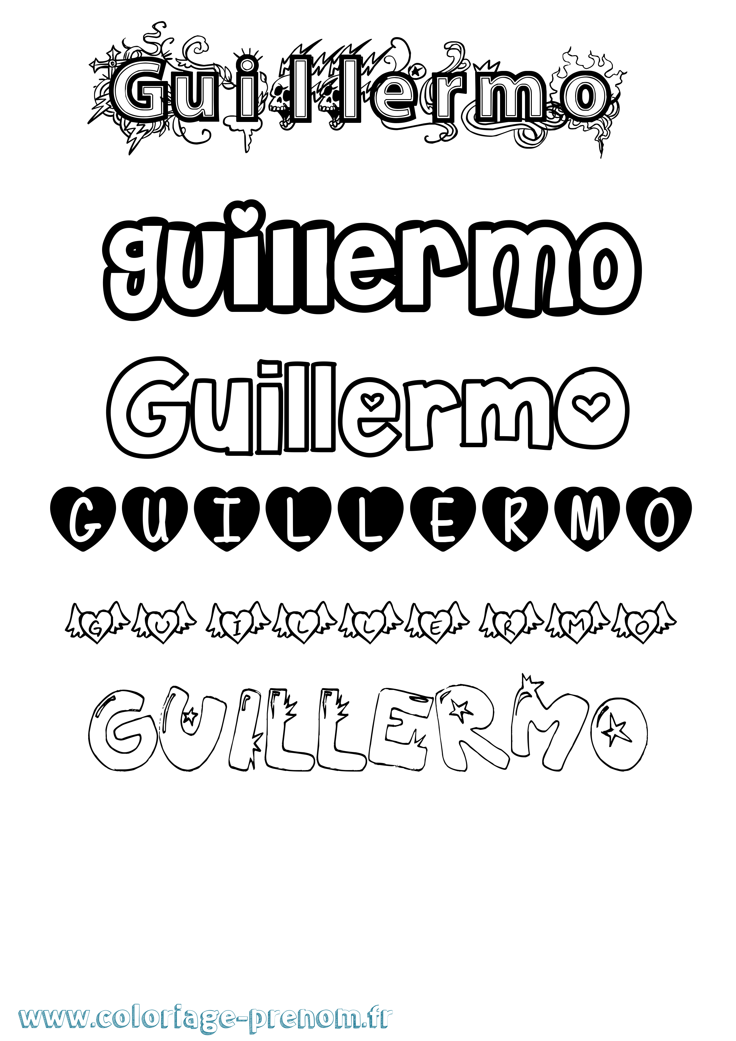 Coloriage prénom Guillermo Girly