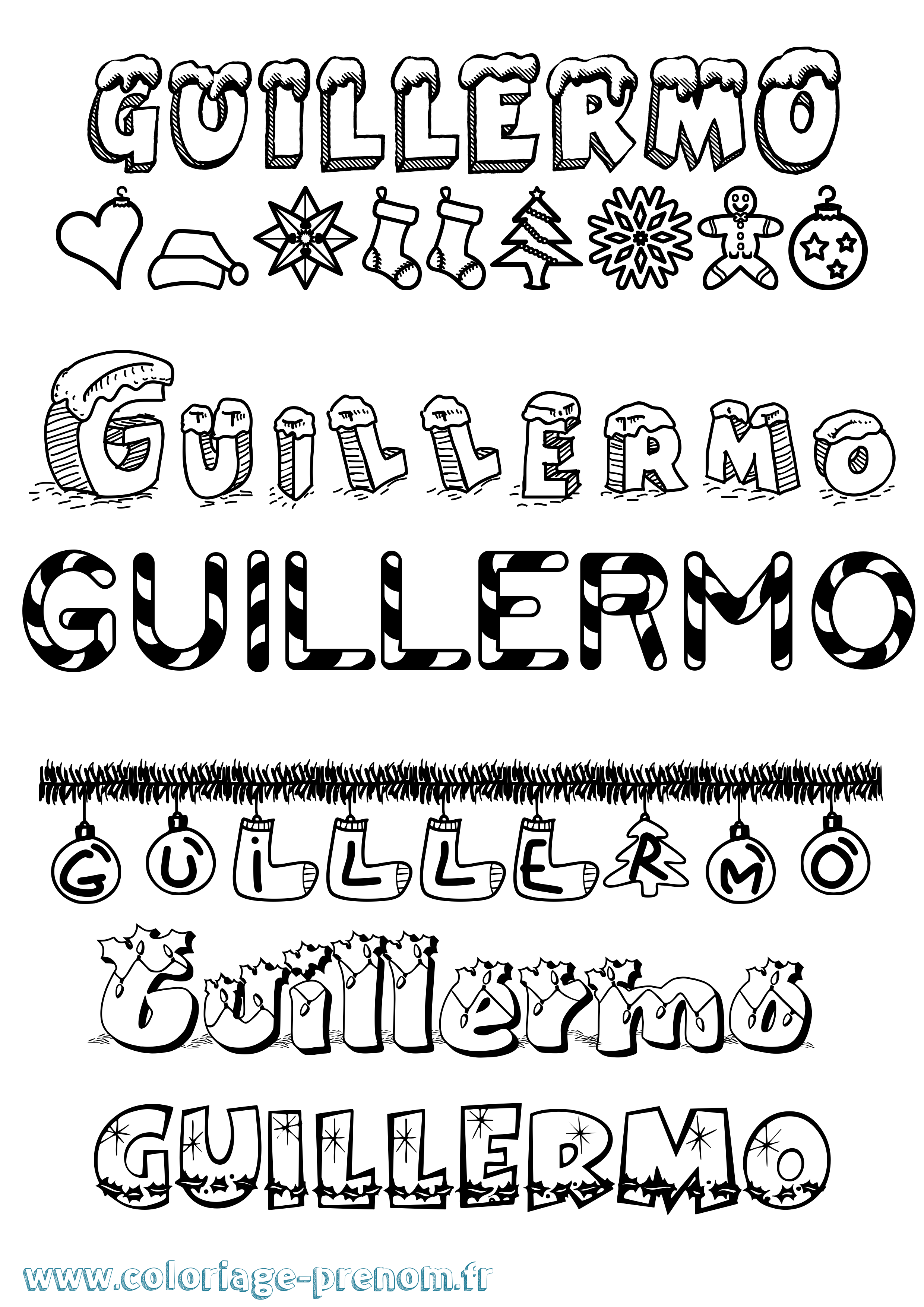 Coloriage Guillermo Noël Coloriage prénom Guillermo Noël
