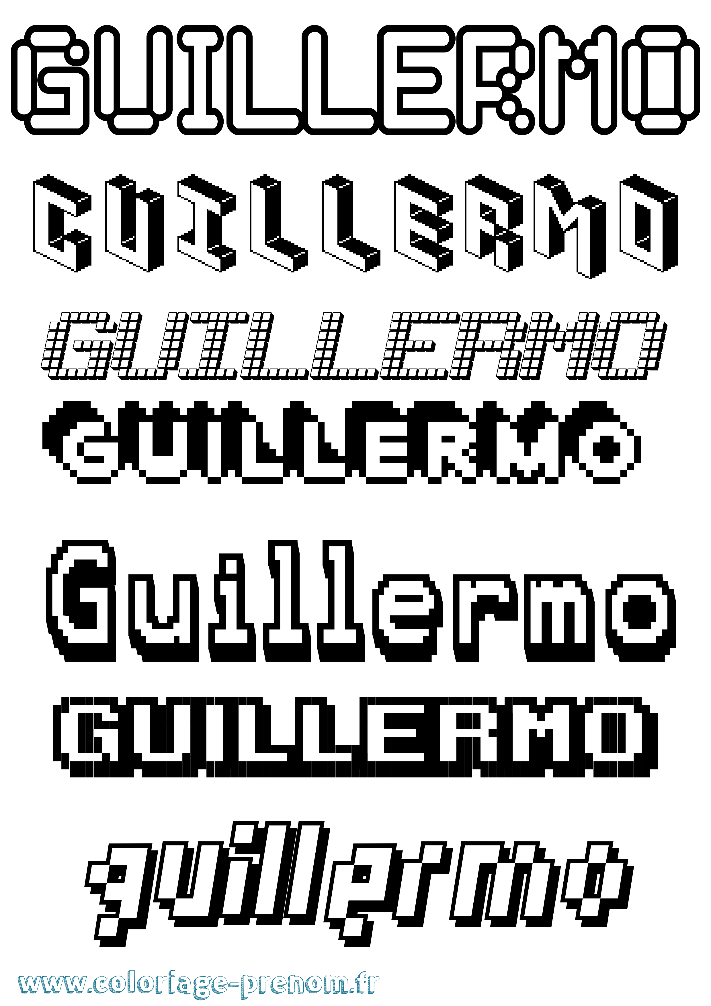 Coloriage prénom Guillermo Pixel