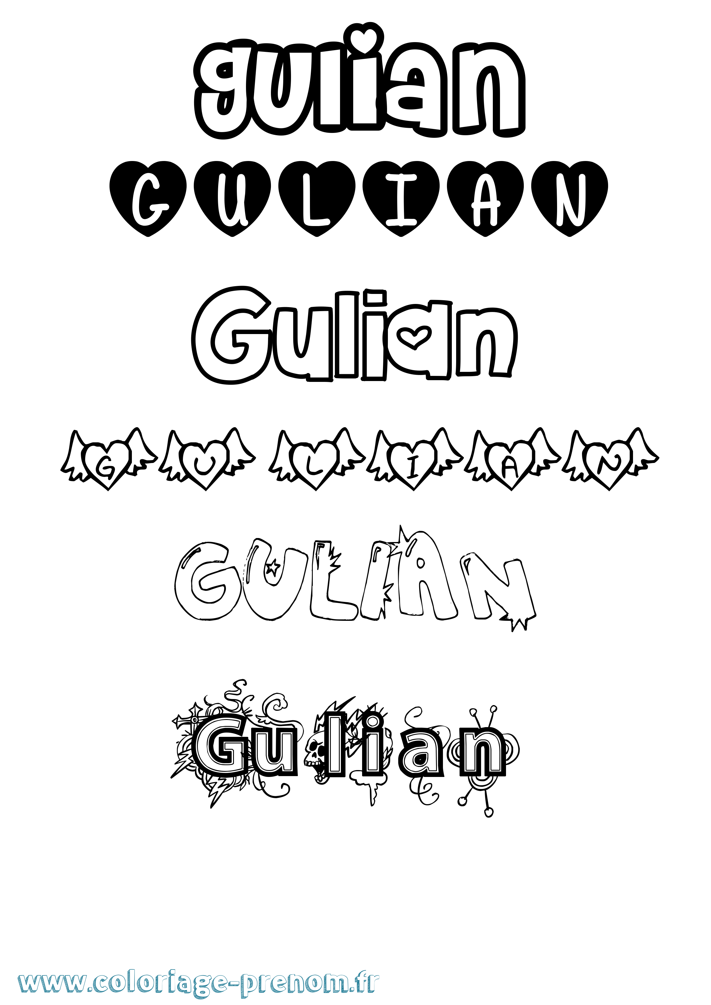 Coloriage Gulian Girly Coloriage prénom Gulian Girly
