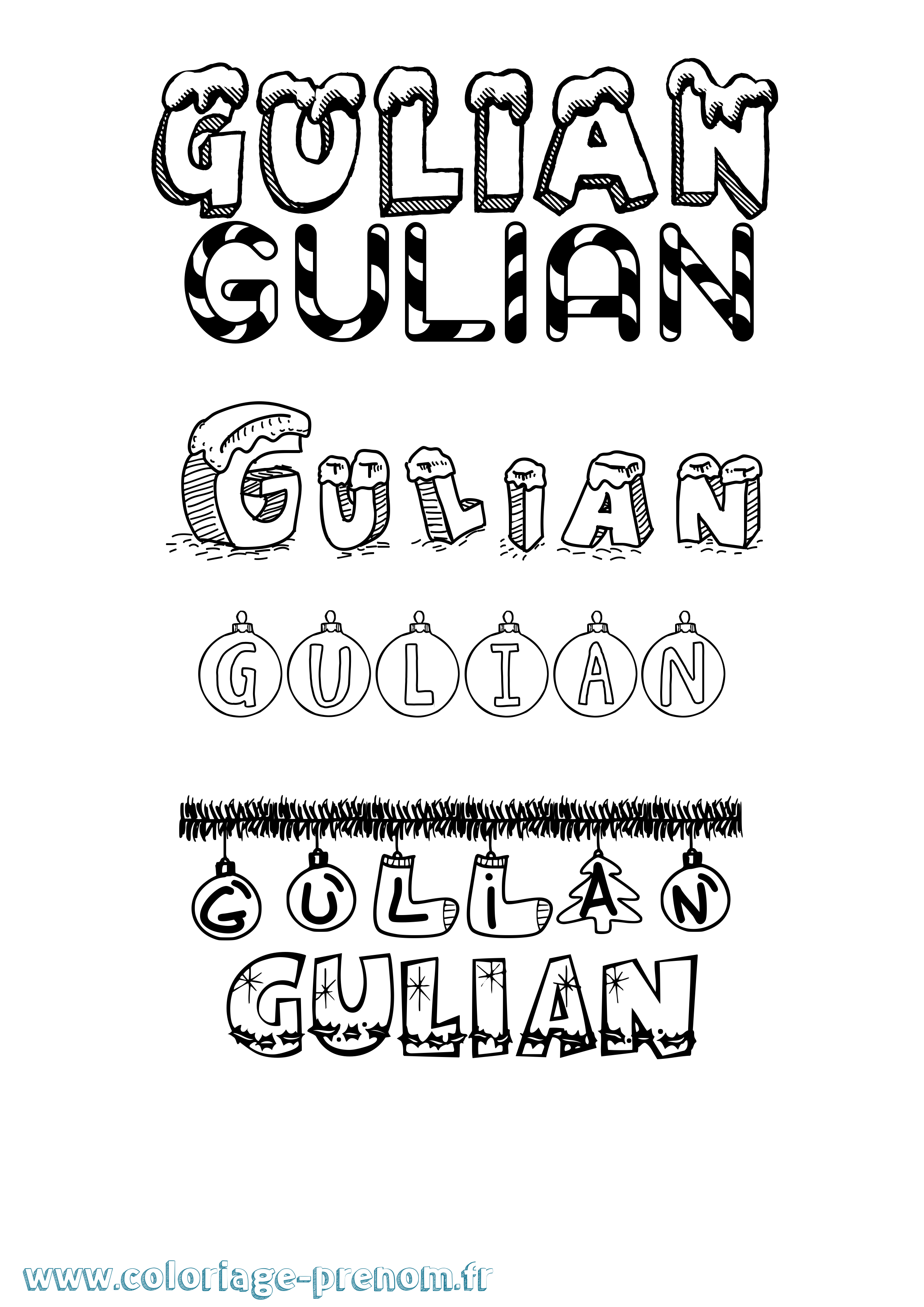 Coloriage Gulian Noël Coloriage prénom Gulian Noël