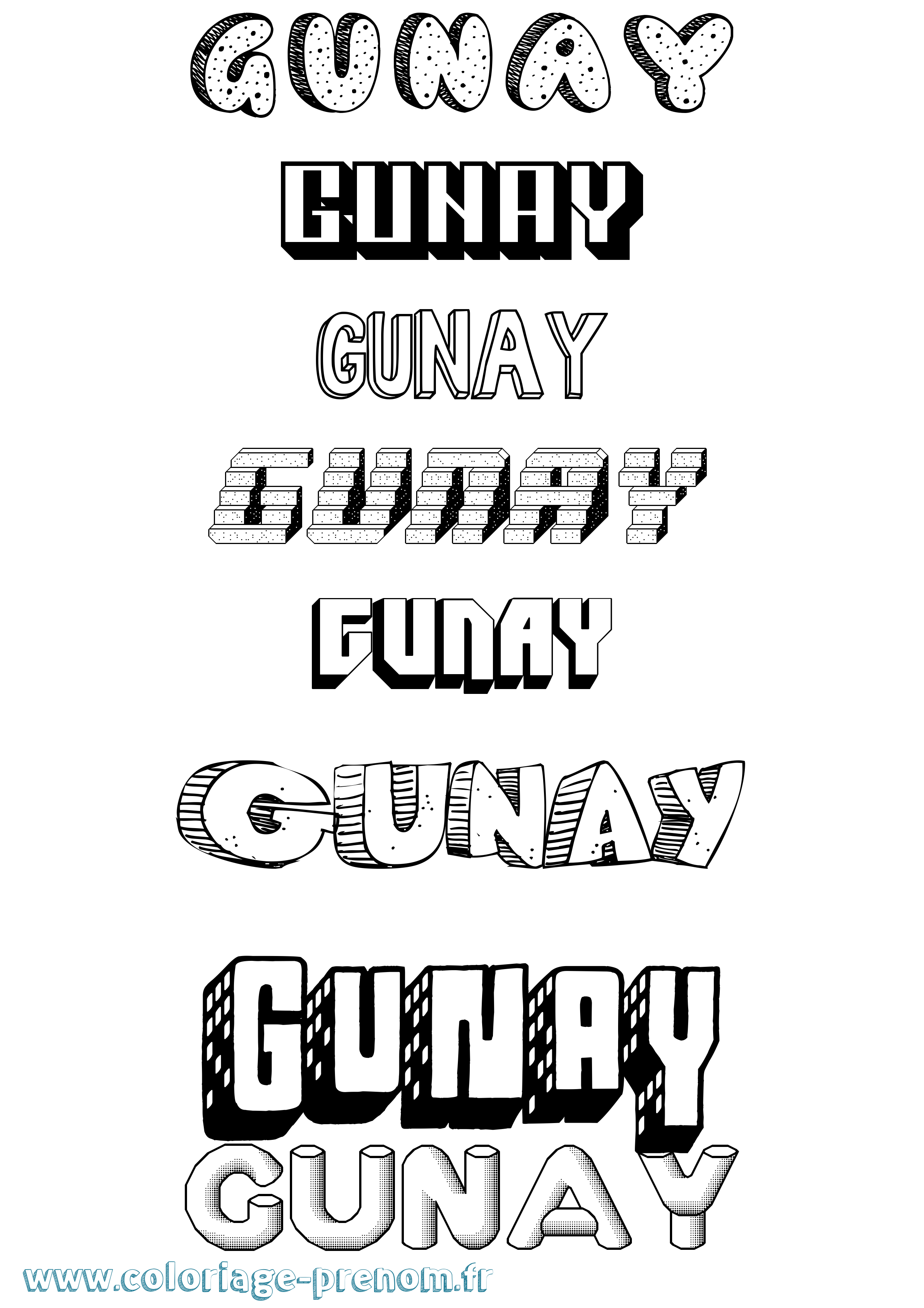 Coloriage prénom Gunay Effet 3D