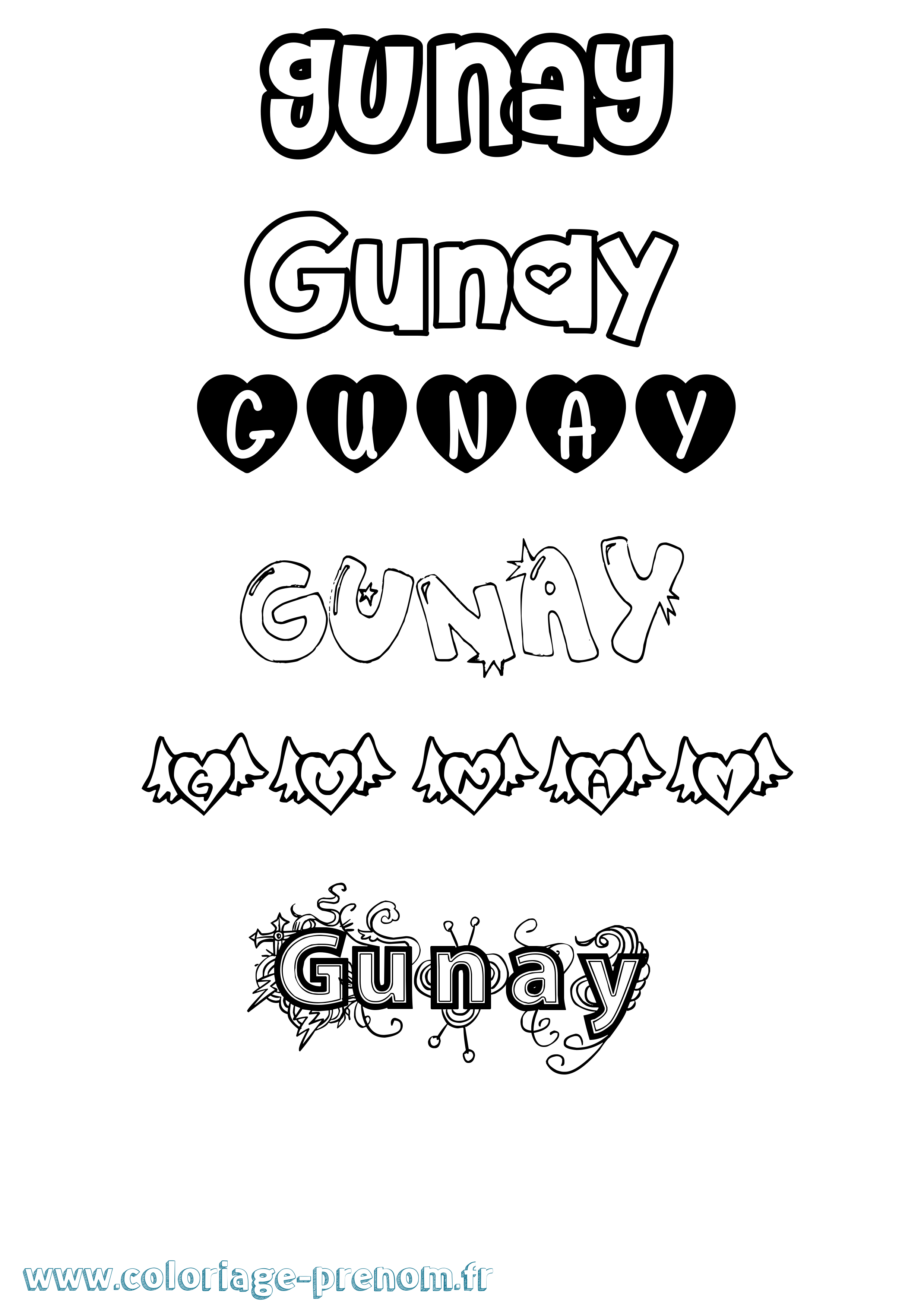 Coloriage prénom Gunay Girly