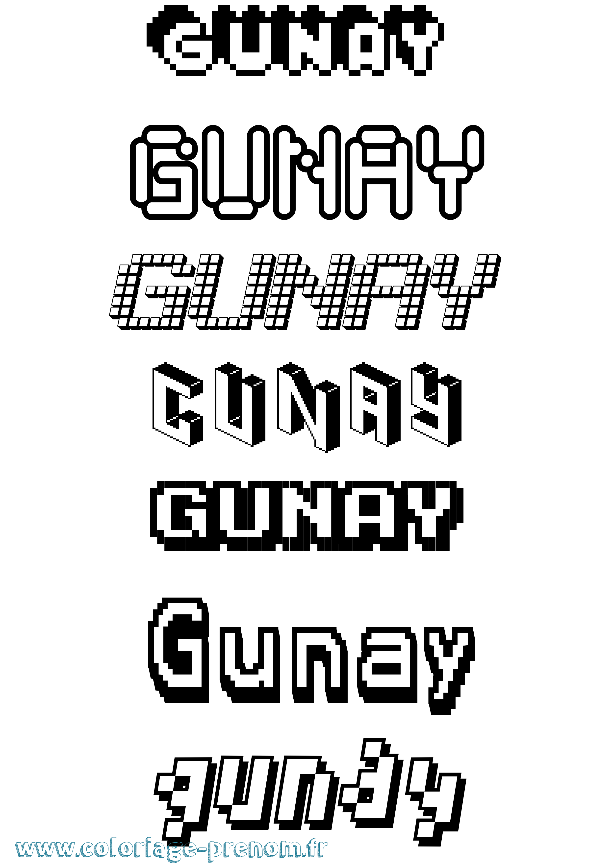 Coloriage prénom Gunay Pixel
