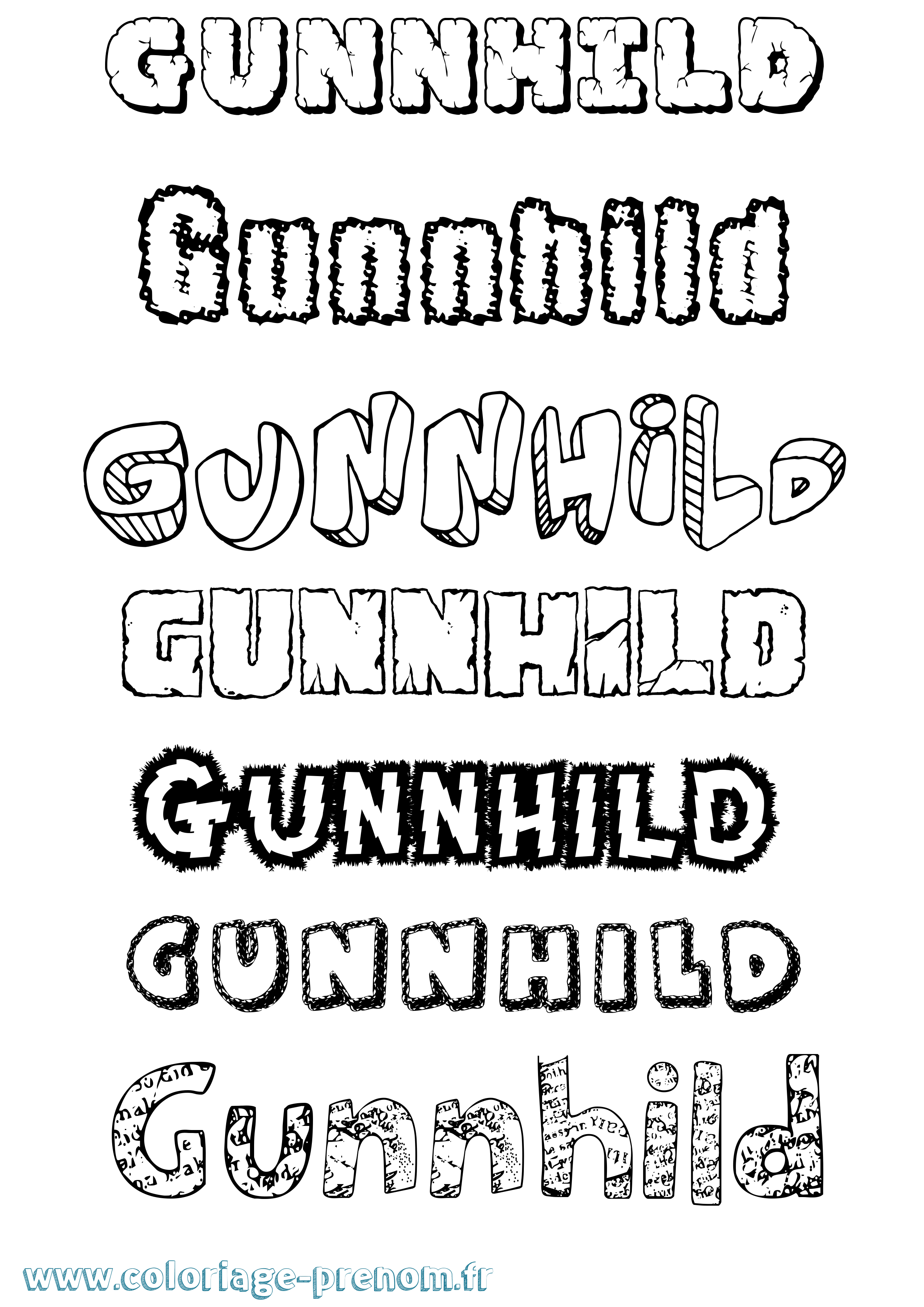 Coloriage prénom Gunnhild Destructuré