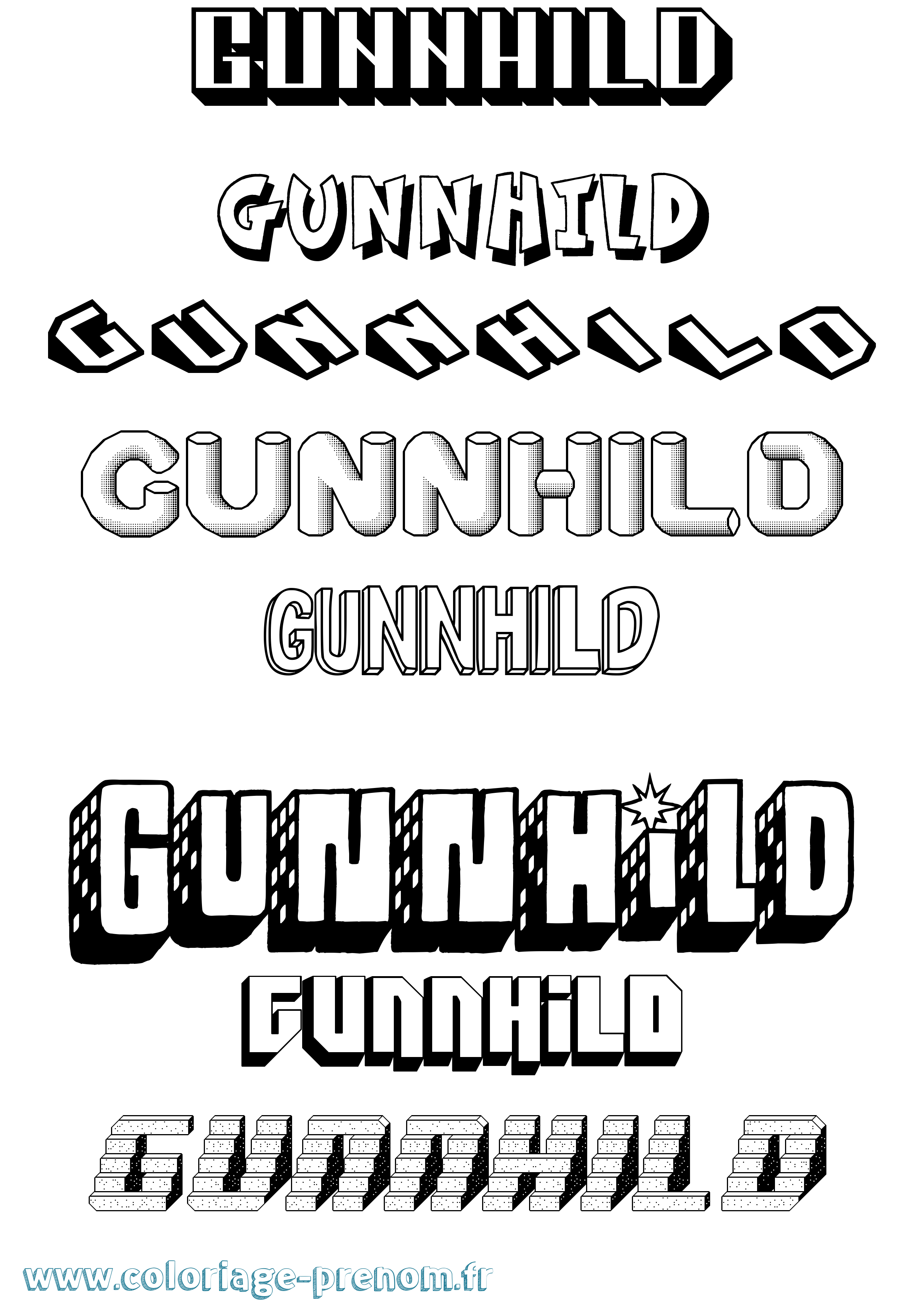 Coloriage prénom Gunnhild Effet 3D