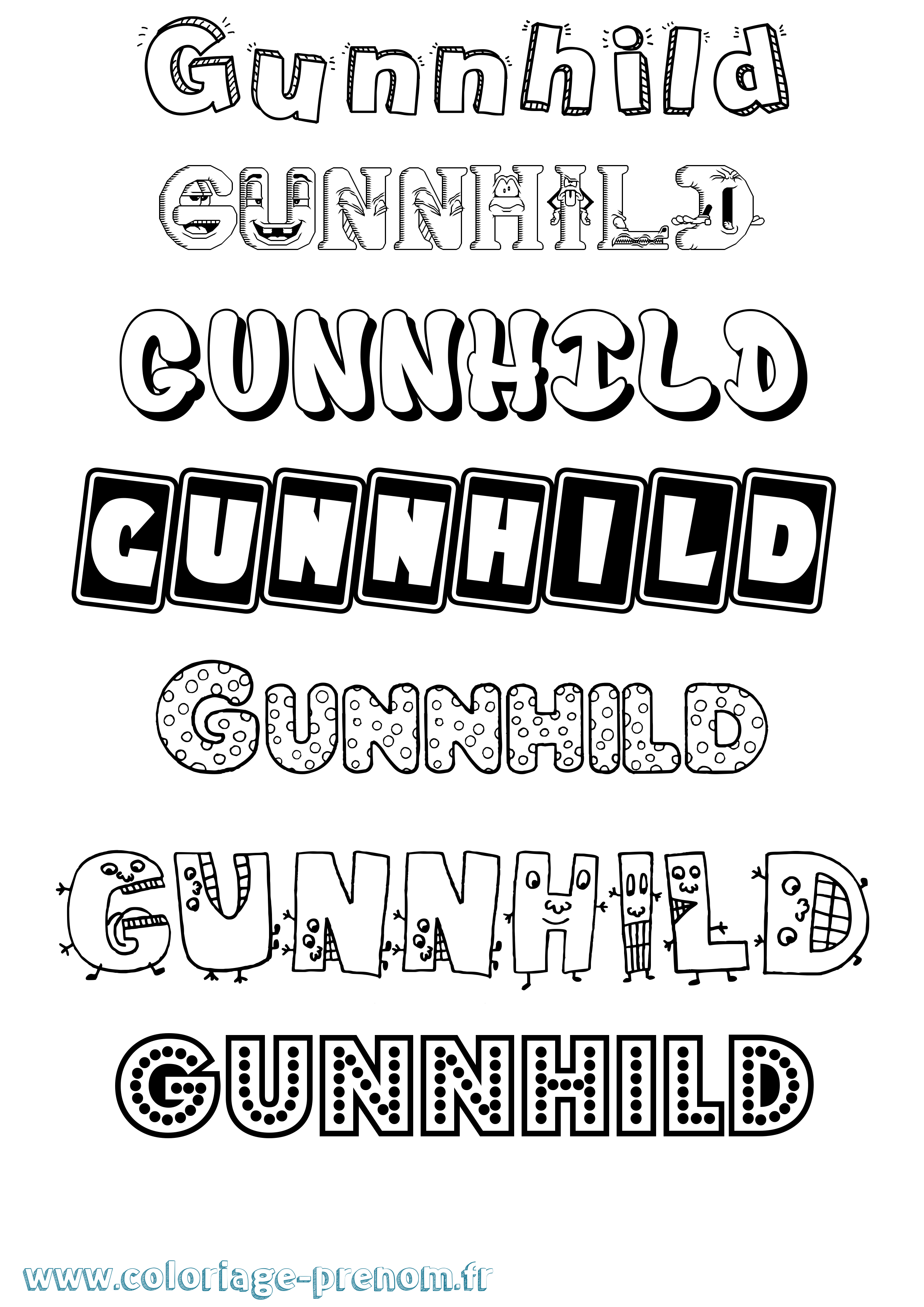 Coloriage prénom Gunnhild Fun