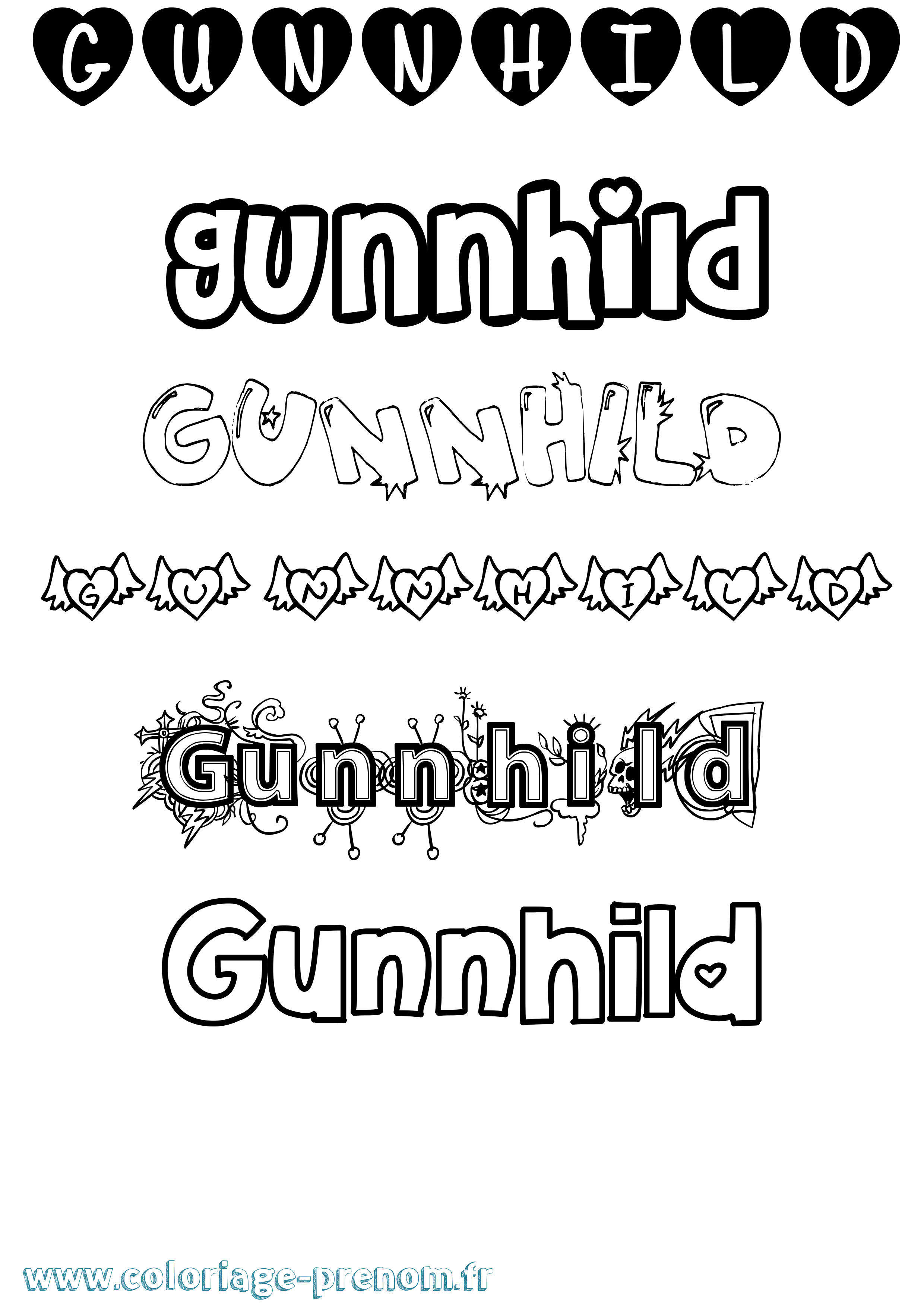 Coloriage prénom Gunnhild Girly