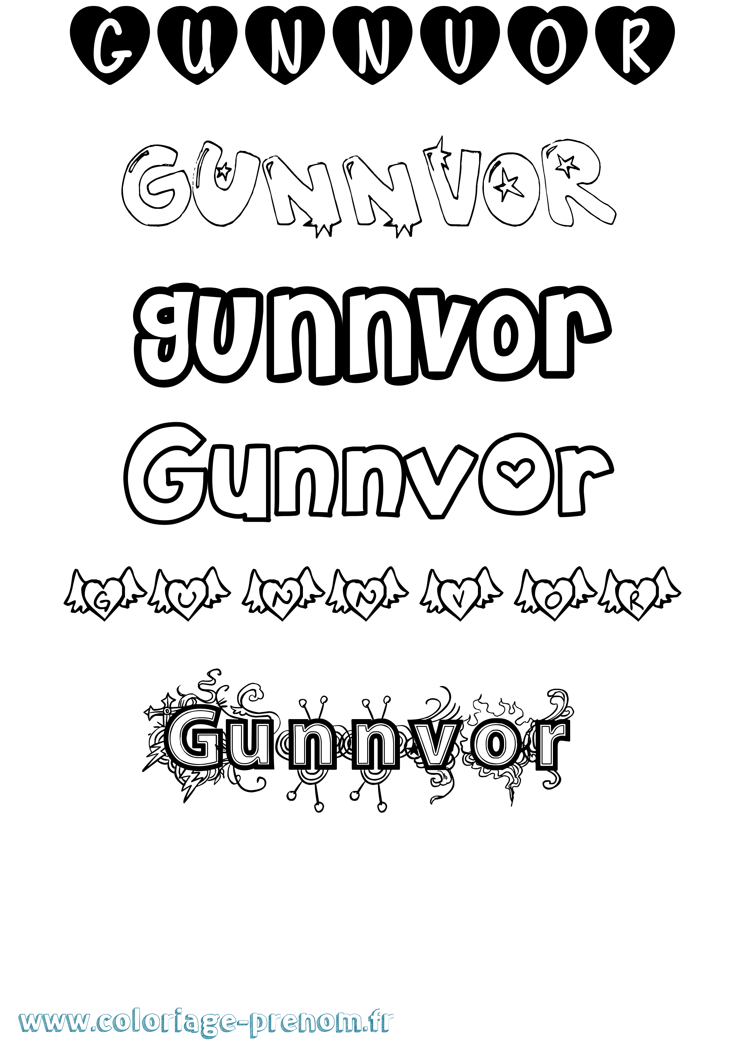 Coloriage prénom Gunnvor Girly