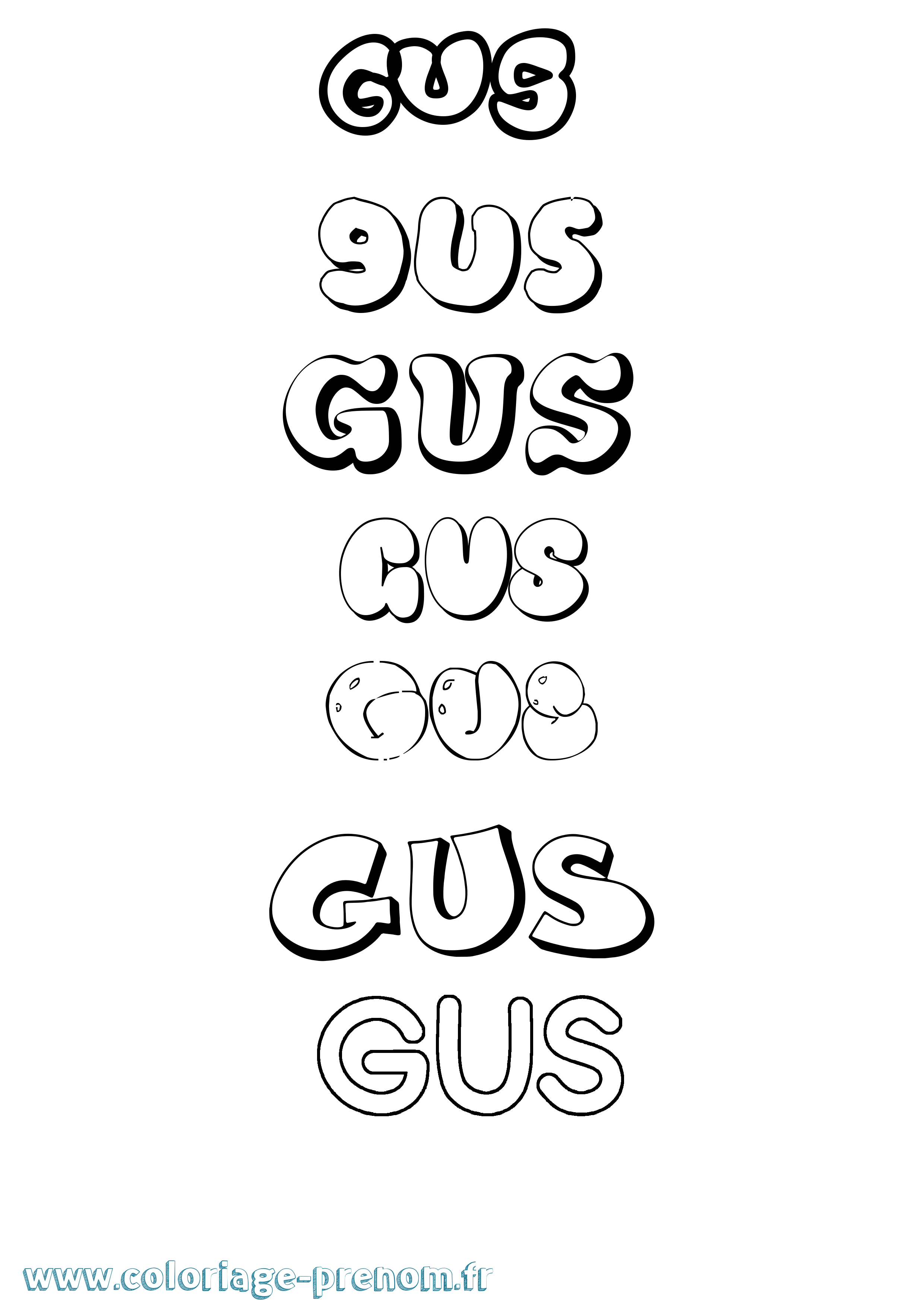 Coloriage prénom Gus Bubble