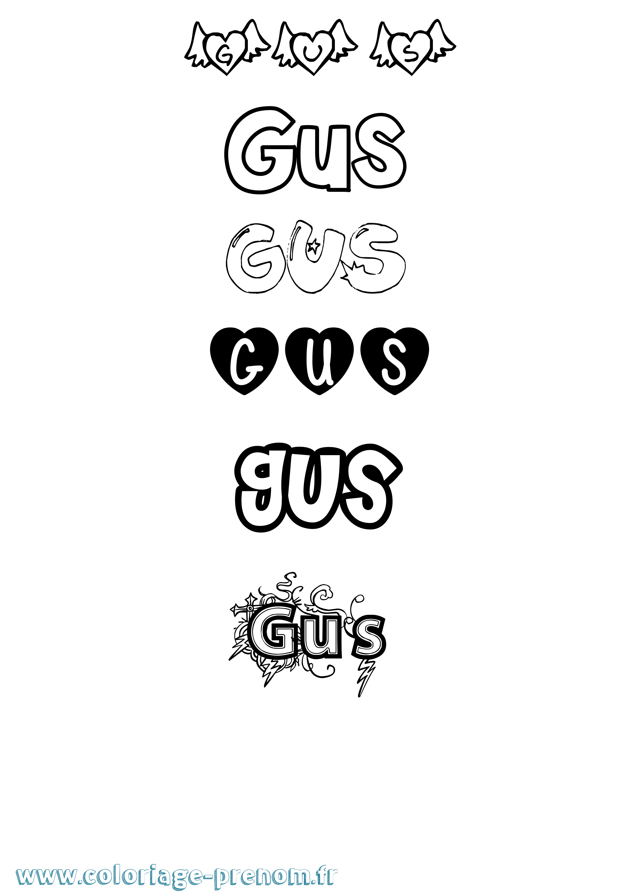 Coloriage prénom Gus Girly