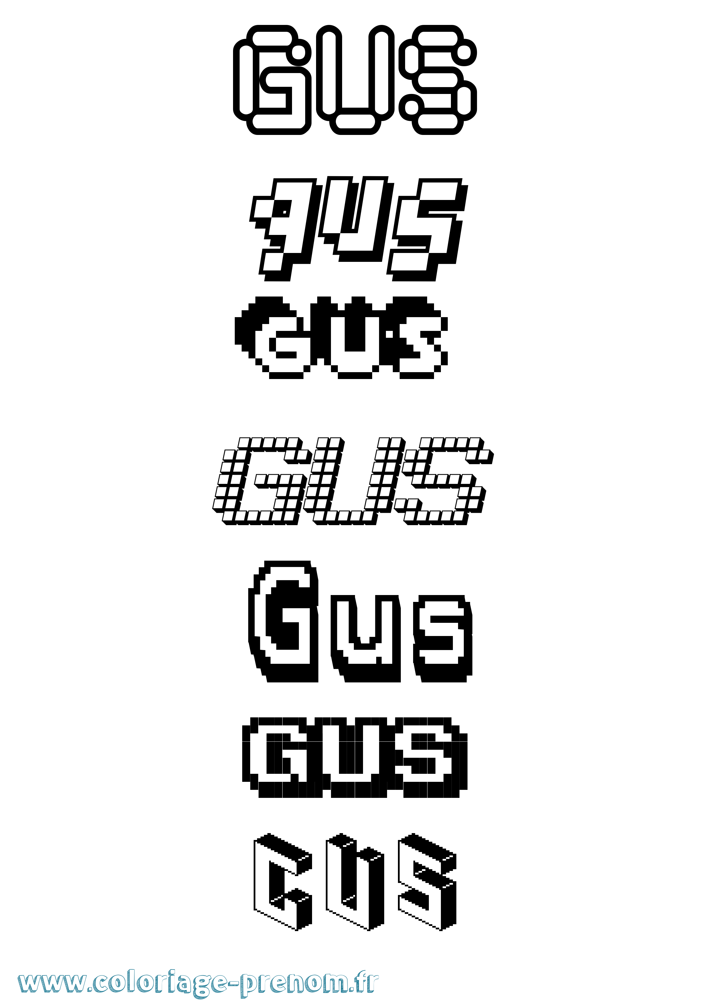 Coloriage prénom Gus Pixel
