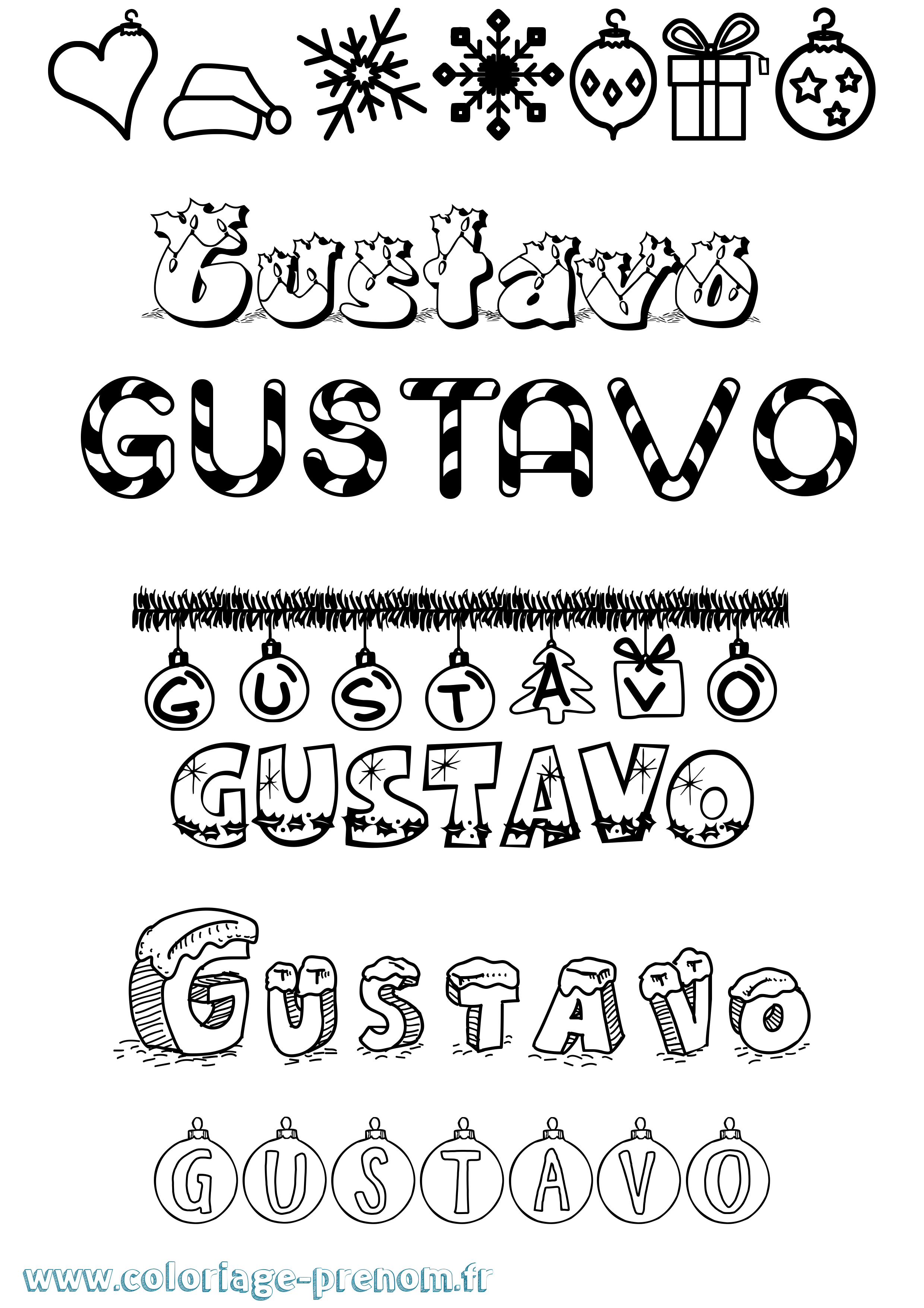 Coloriage Gustavo Noël Coloriage prénom Gustavo Noël