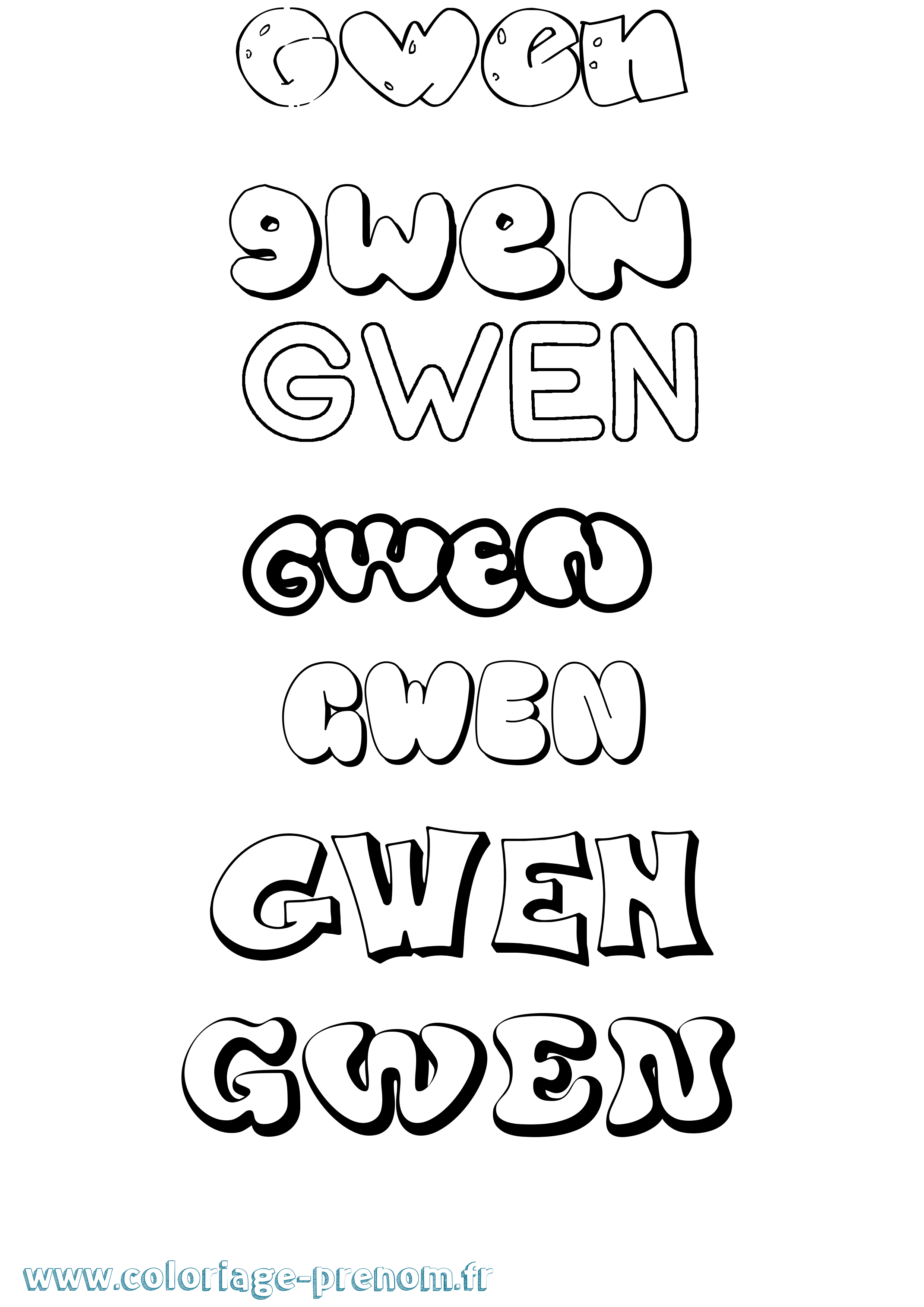 Coloriage prénom Gwen Bubble