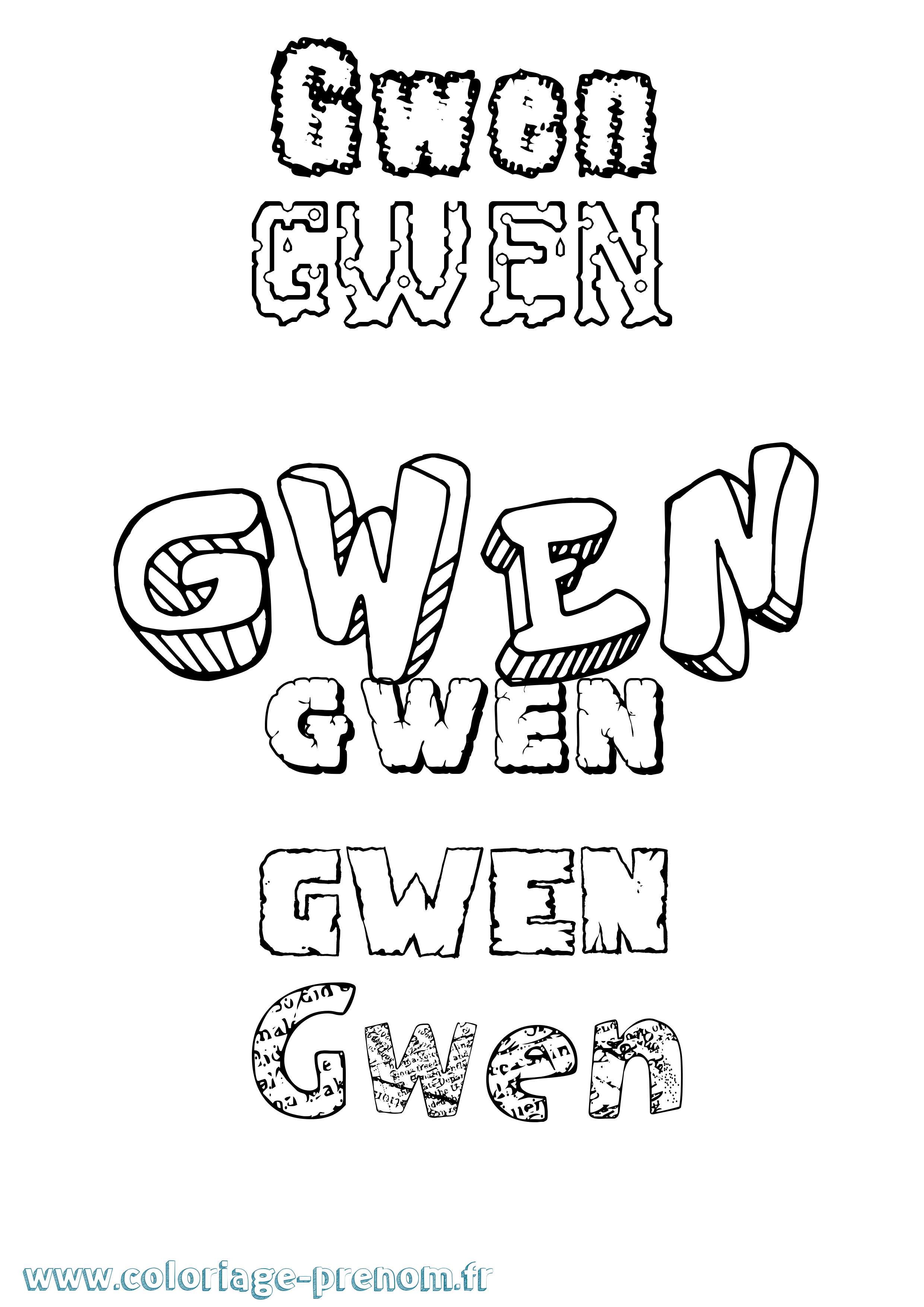 Coloriage prénom Gwen Destructuré