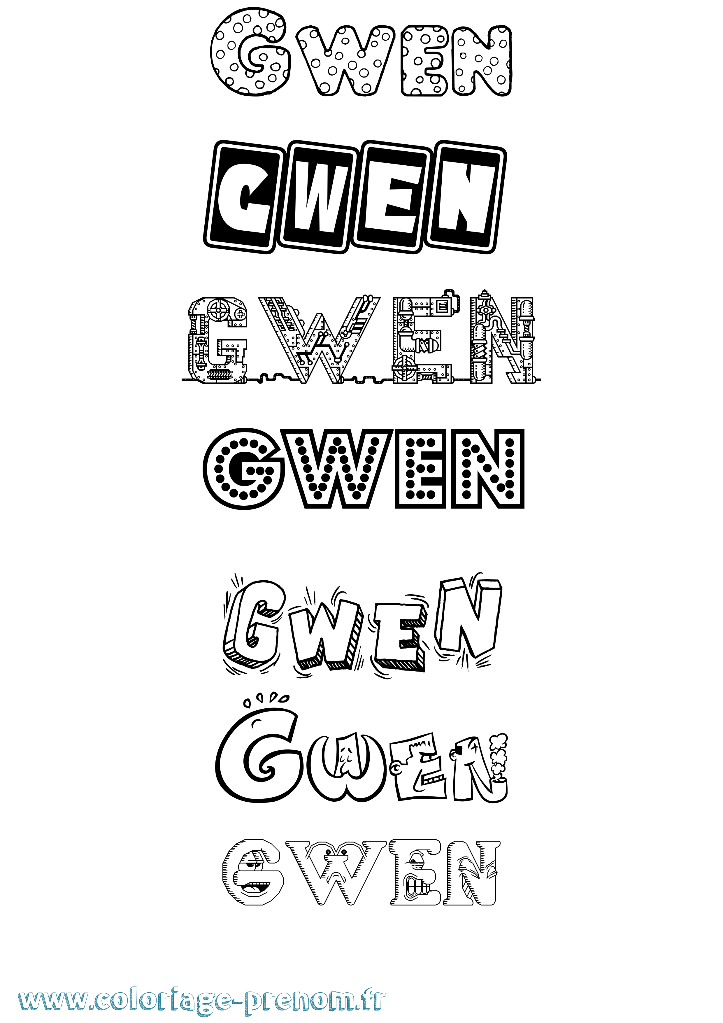 Coloriage prénom Gwen Fun